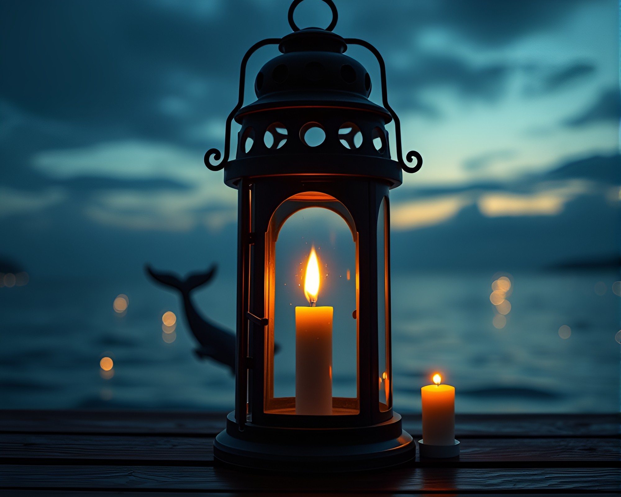 Whale Watching at Lantern-lit Dusk – free AI stock image