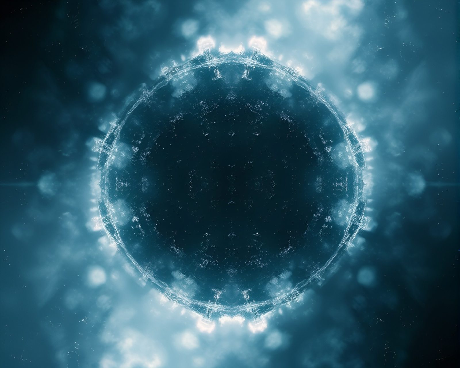 Misty air enveloping a holographic space habitat with mirror symmetry