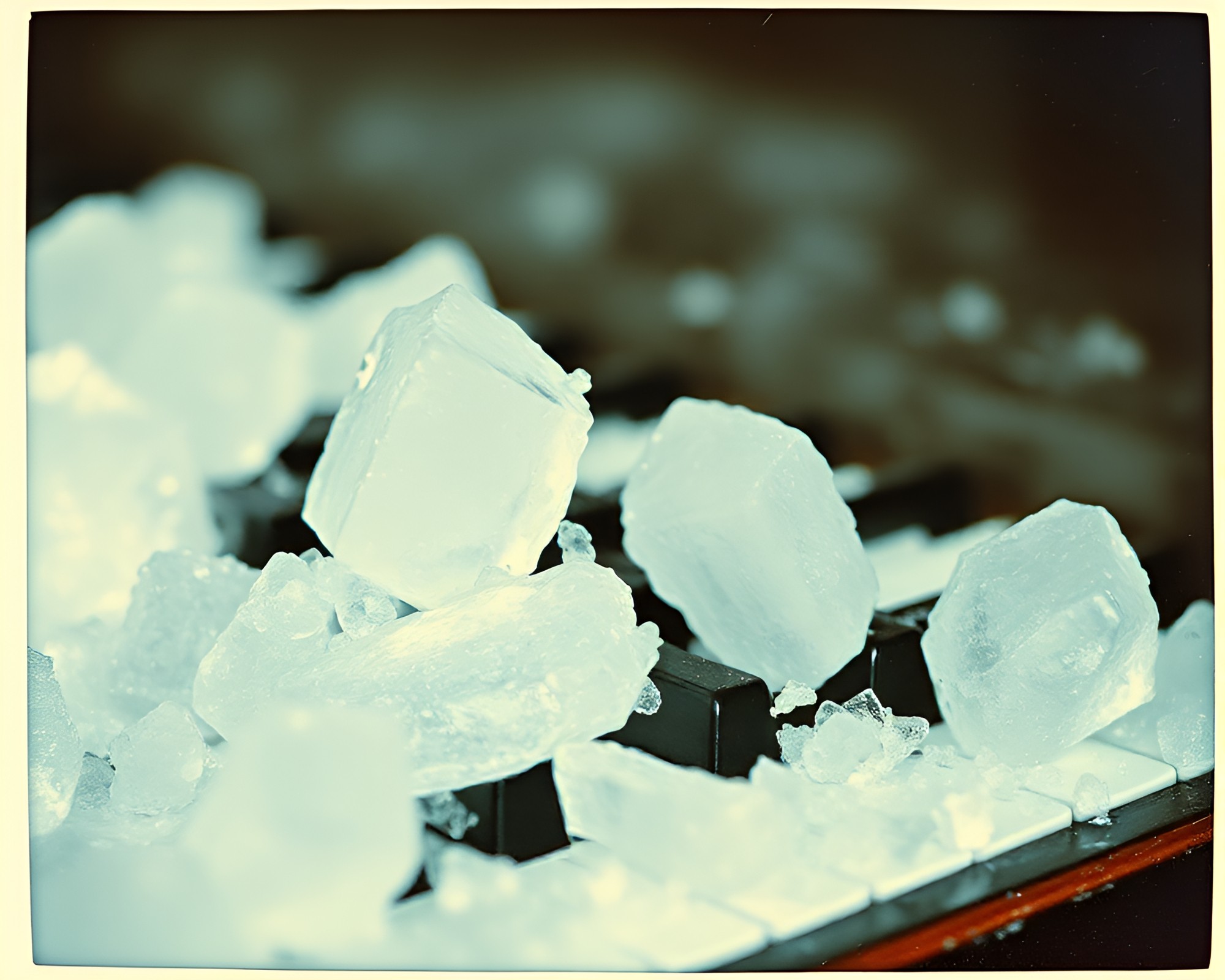 Vintage Polaroid of Ice Crystal Piano Harmony – free AI stock image
