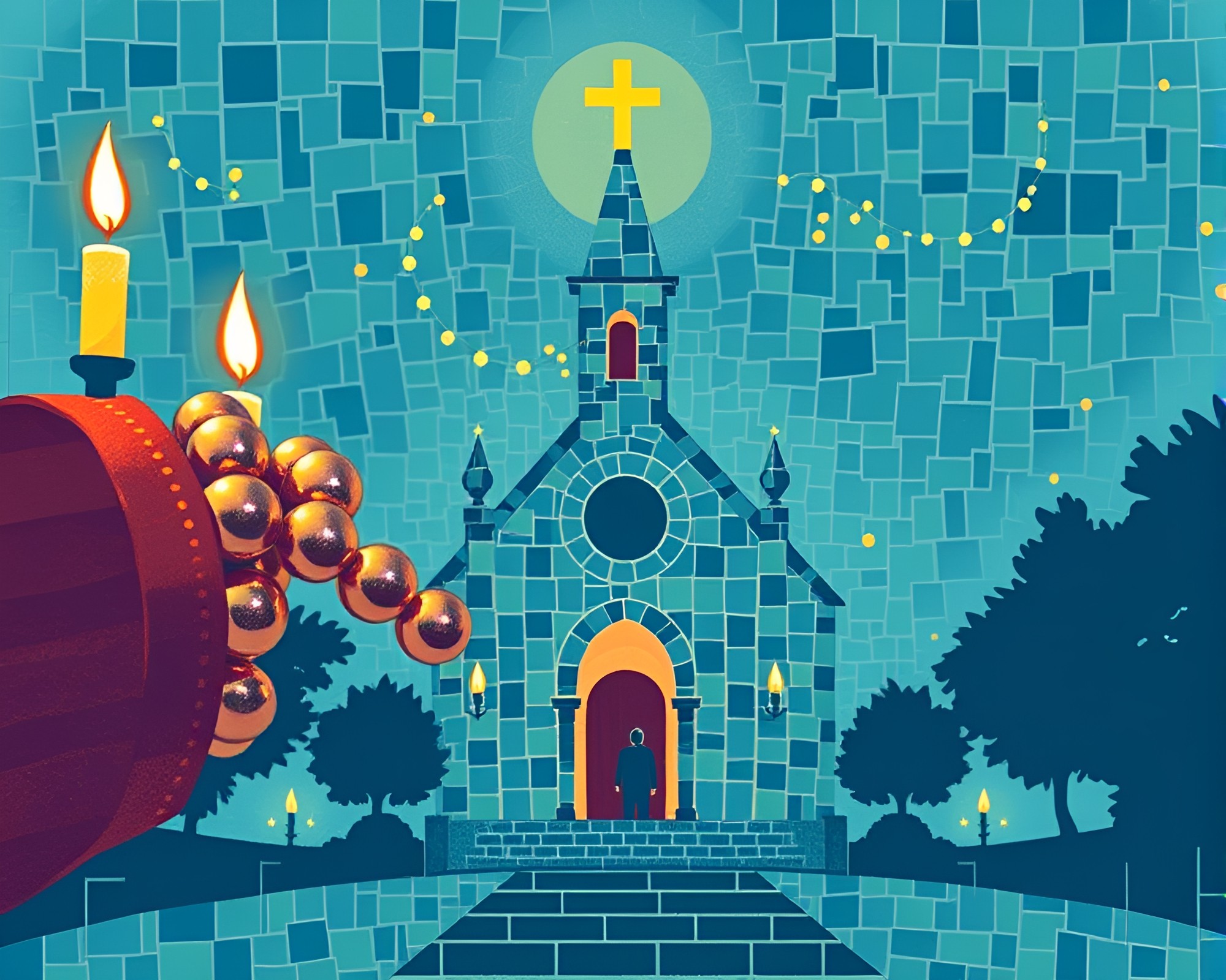 Silhouette Illustration of Bracelet in Mosaic Tiling Church Candlelight – free AI stock image