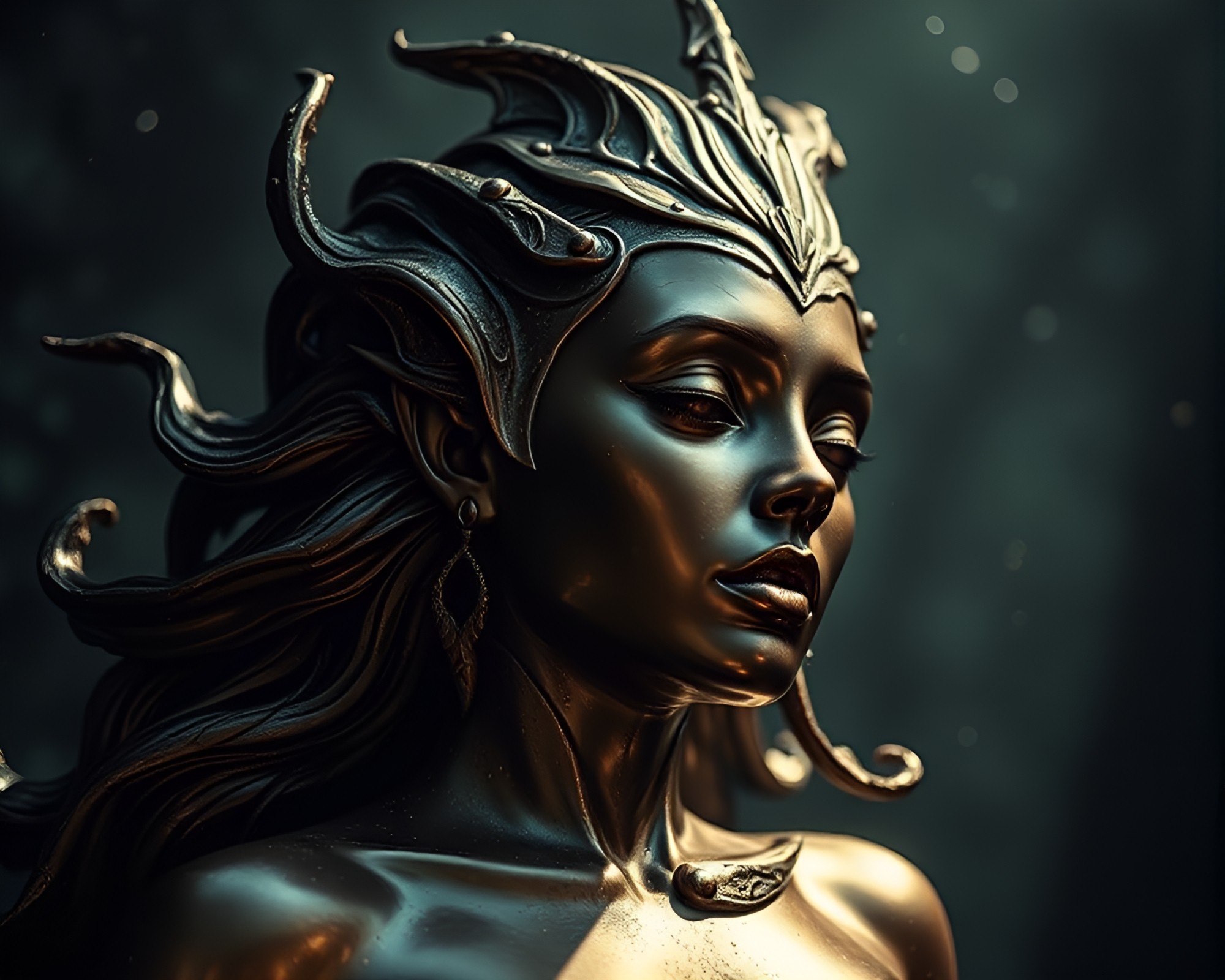 Siren’s Seductive Bronze Noir – free AI stock image