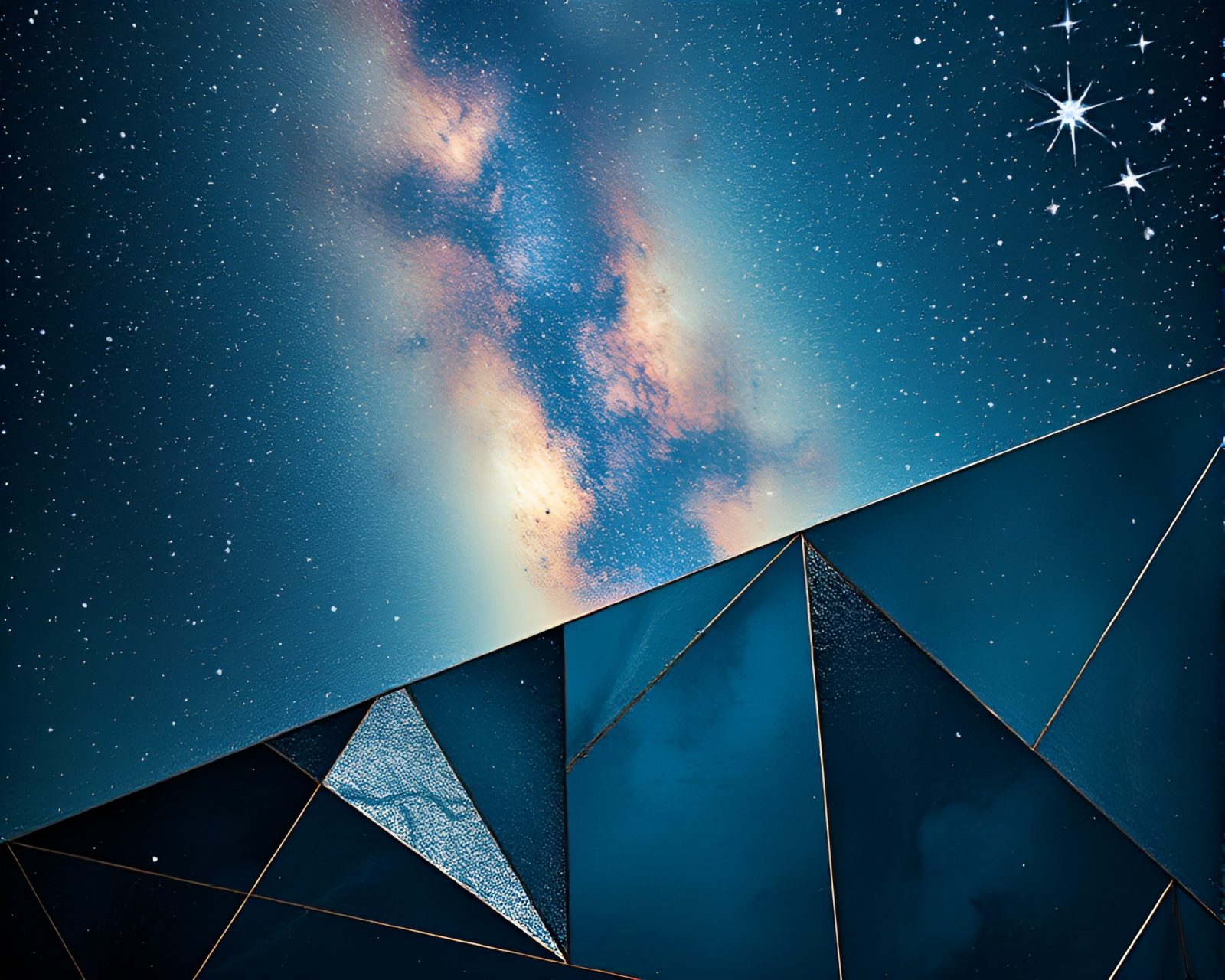 A futuristic figure traversing through a starlit geometric cosmos