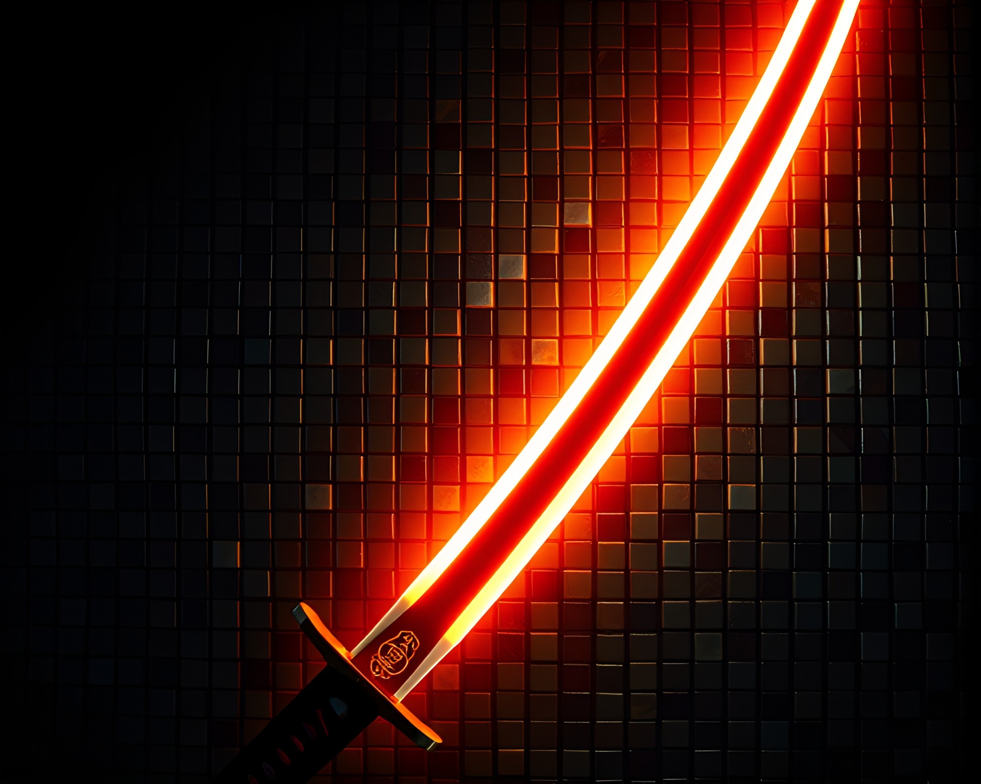 Neon Samurai Sword Mosaic in Chiaroscuro Light – free AI stock image