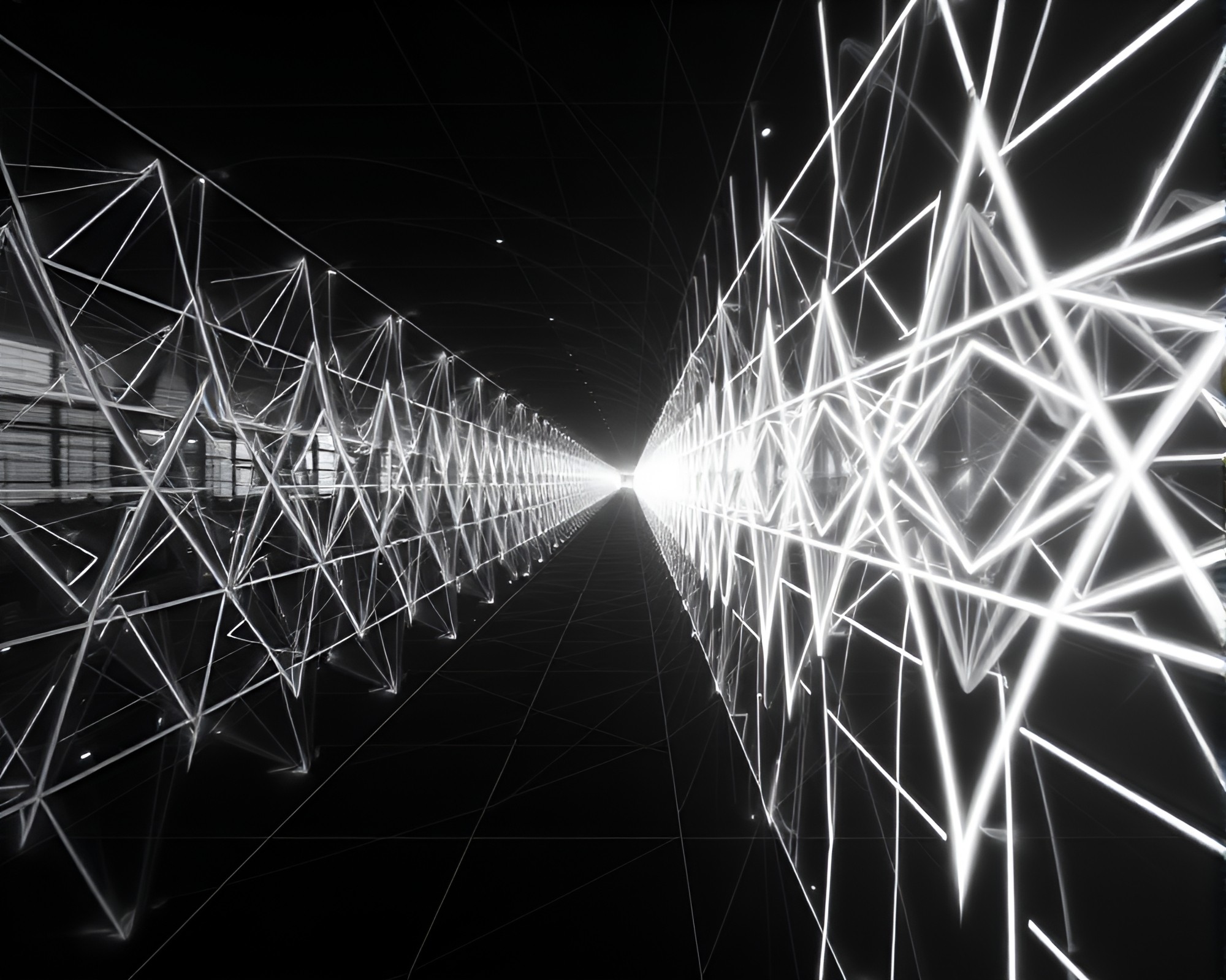 Neon Quantum Fluctuations in Geometric Graffiti Composition – free AI stock image