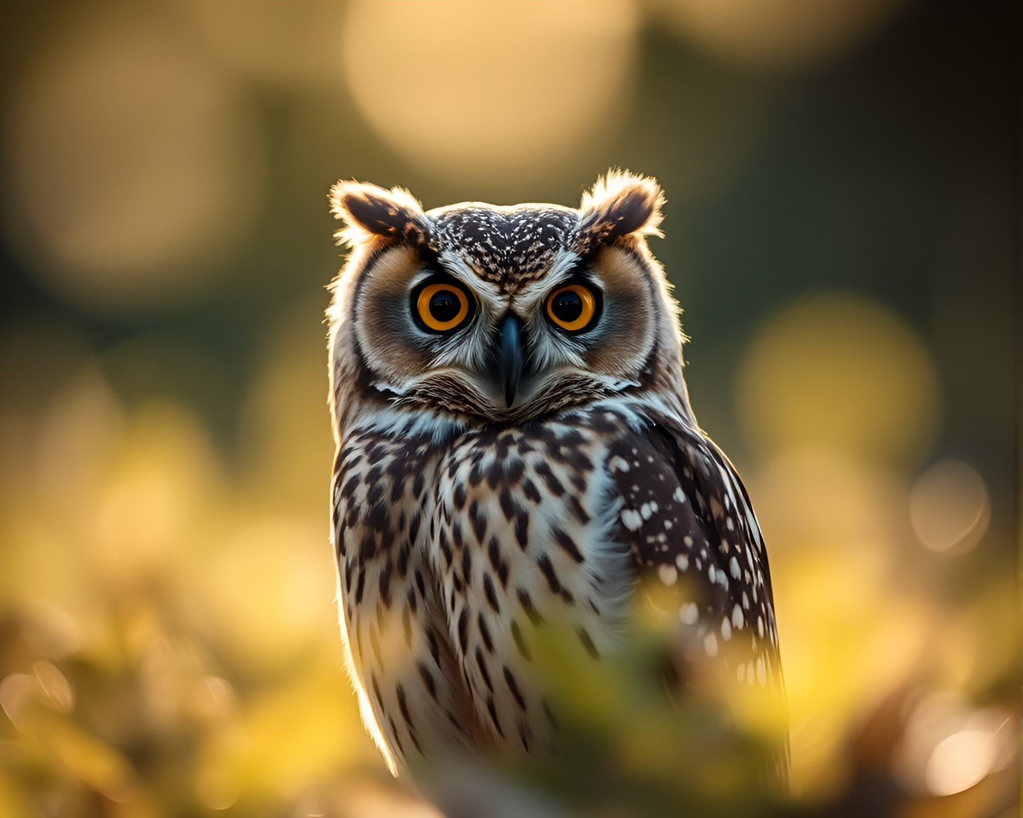 Dramatic Owl Portrait in Miniature Forest Setting – free AI stock image