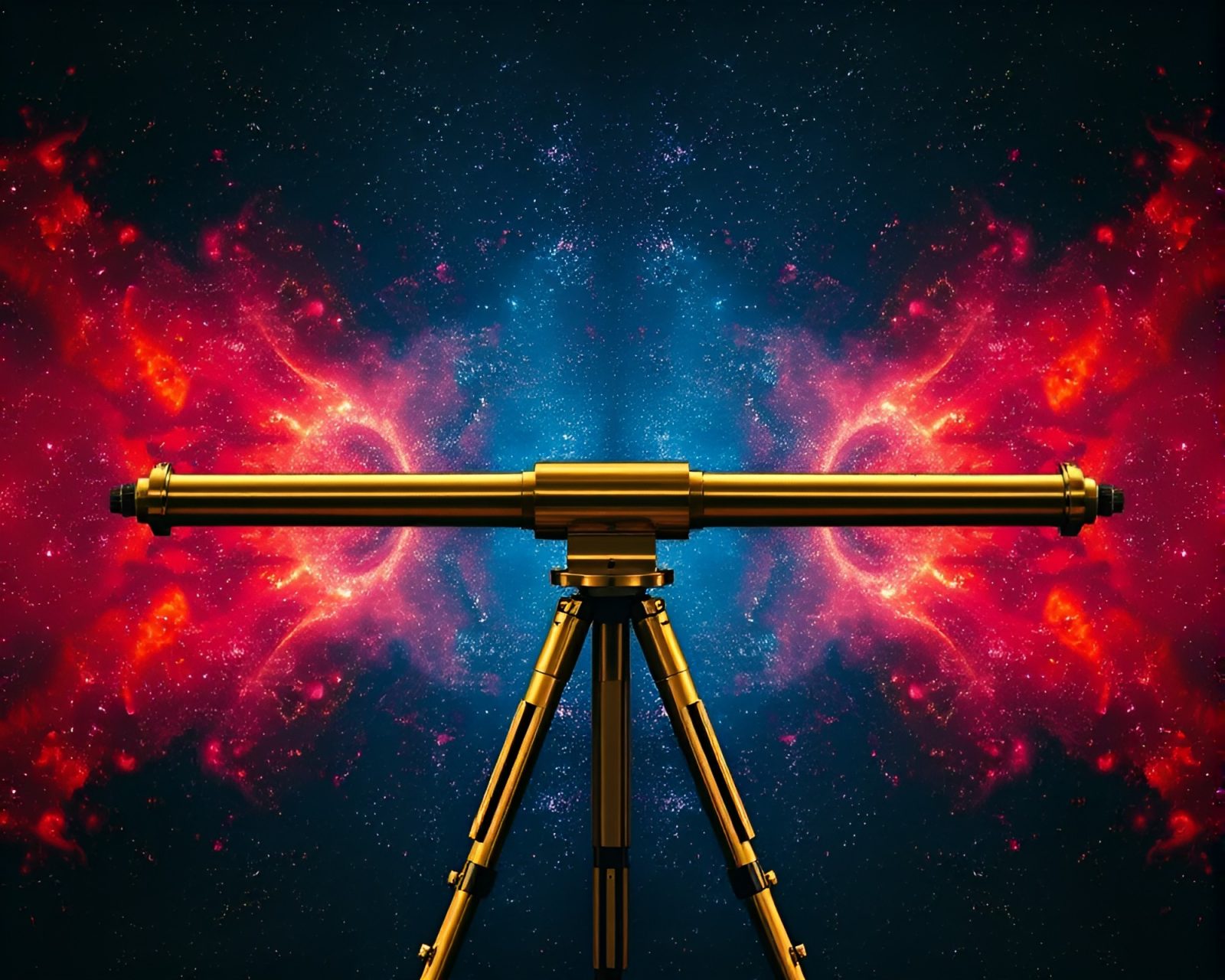 Brass telescope against starry night sky in vibrant hues