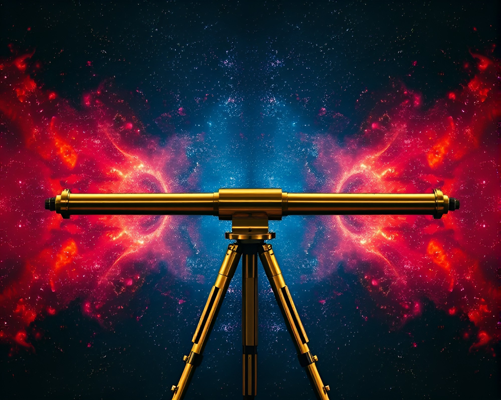 Symmetrical Brass Telescope in Galaxy Colors – free AI stock image