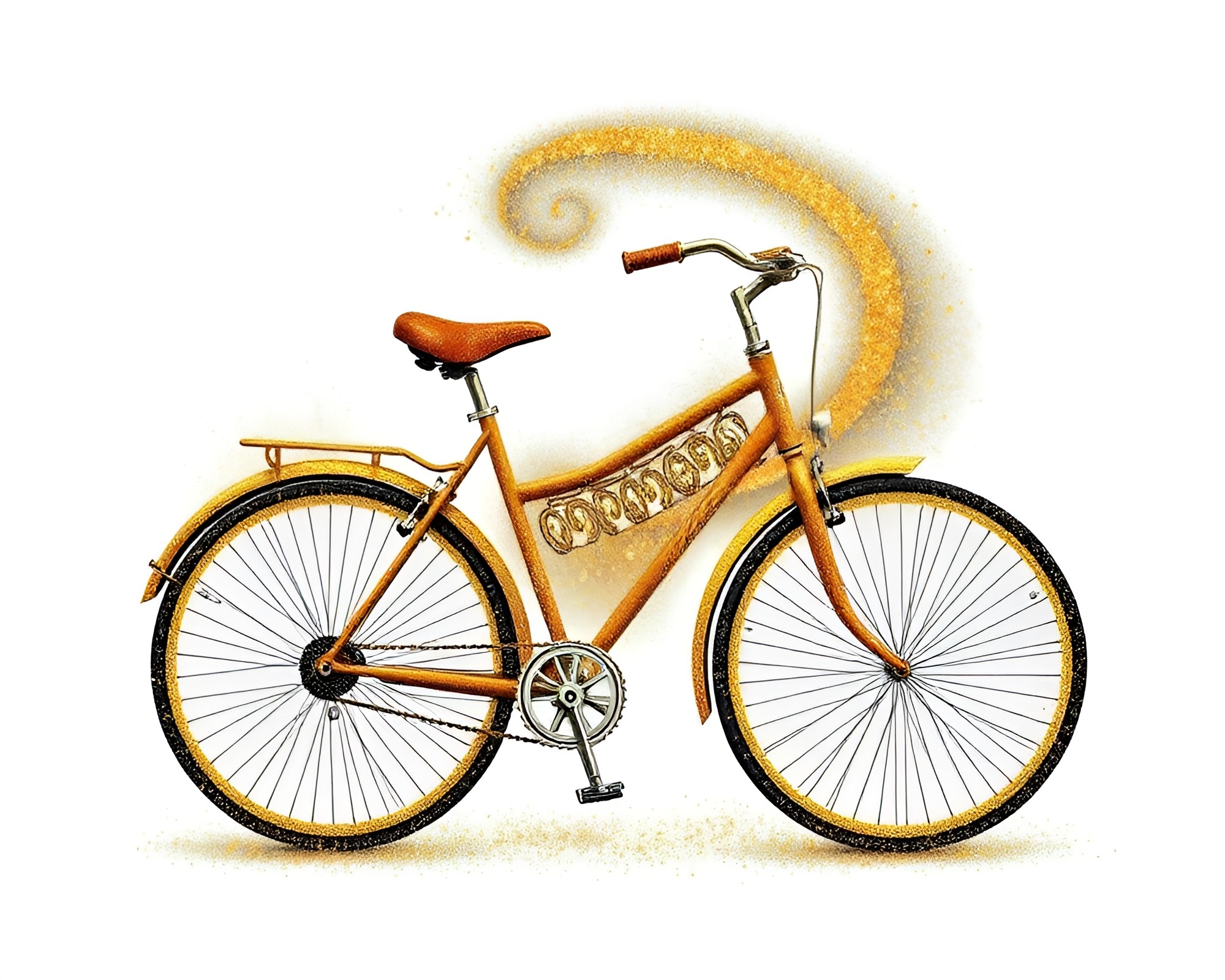 Bicycle Riding Through Glitter Dust Golden Spiral – free AI stock image