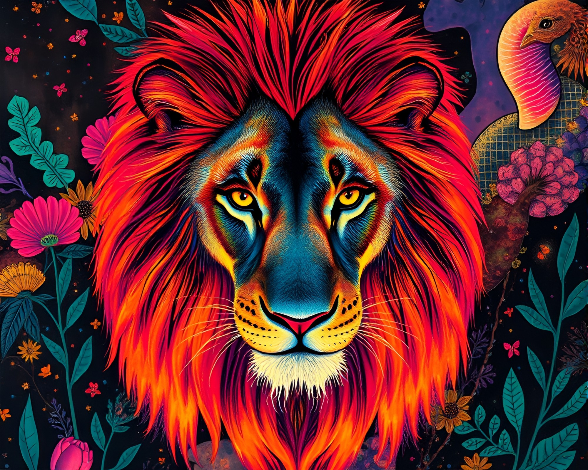 Lion King’s Surreal Dream: A Dadaist Bird’s Eye View – free AI stock image