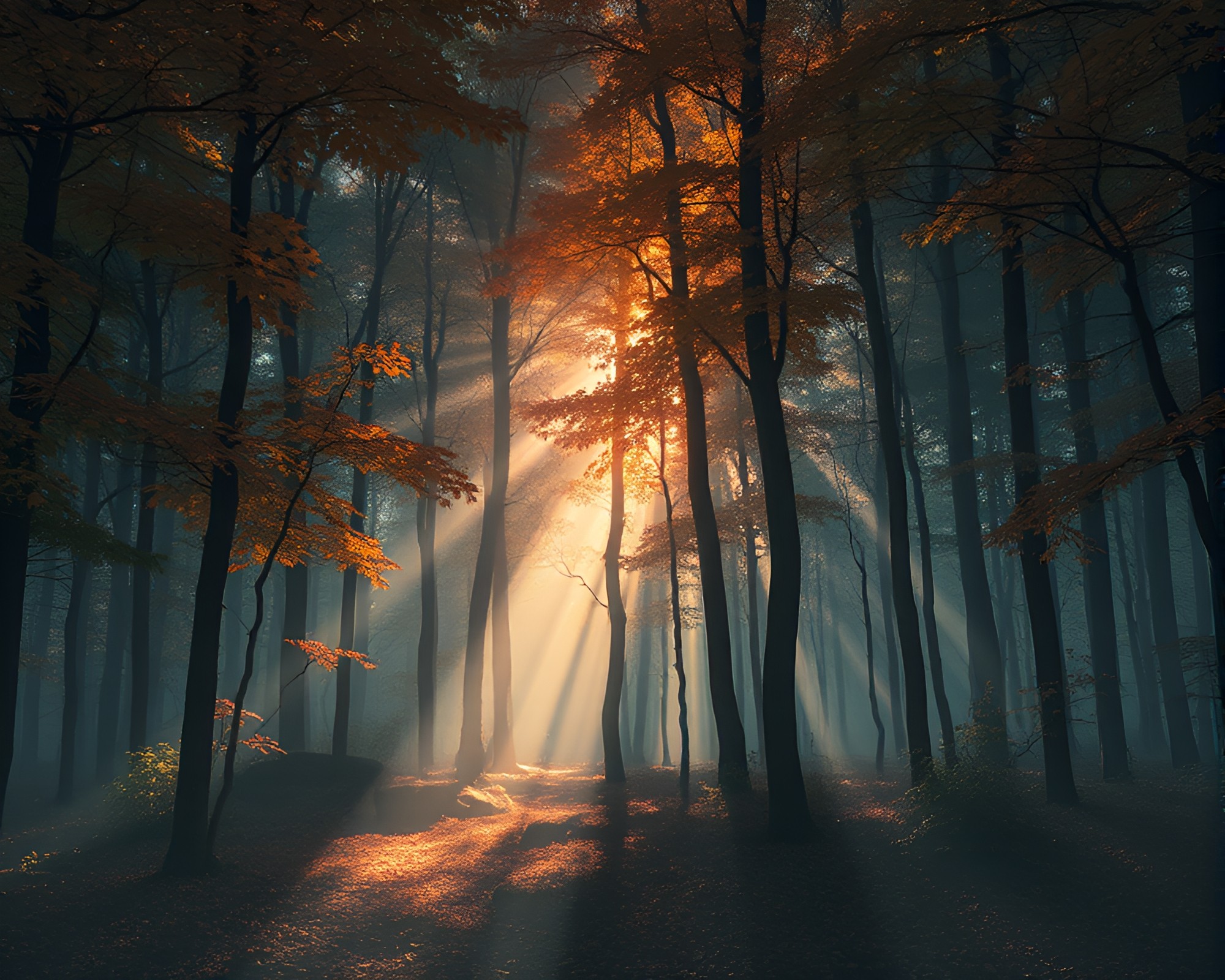 Autumn Forest Laser Light Show – free AI stock image