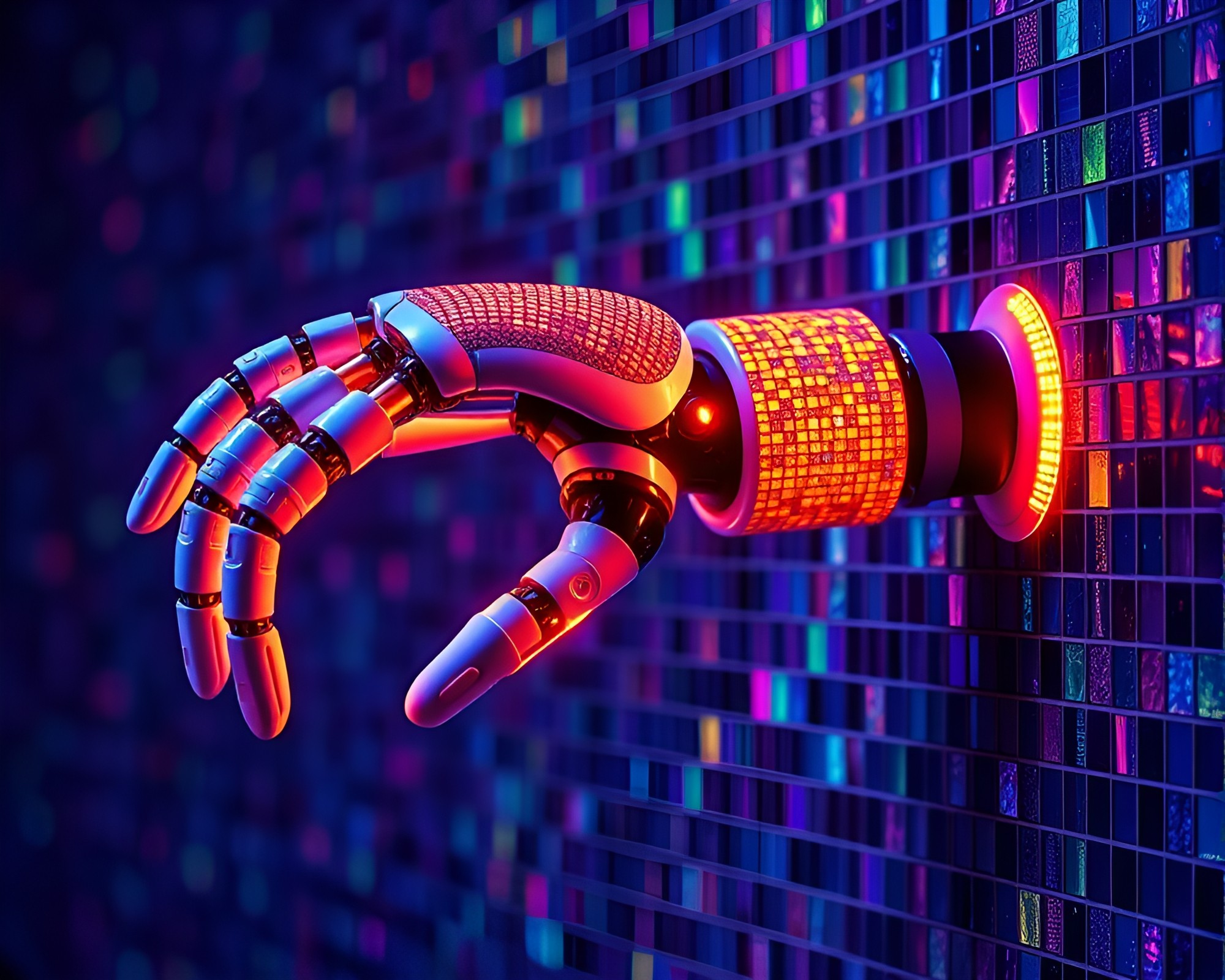 Futuristic Robotic Arm Mosaic Tiling Artwork – free AI stock image
