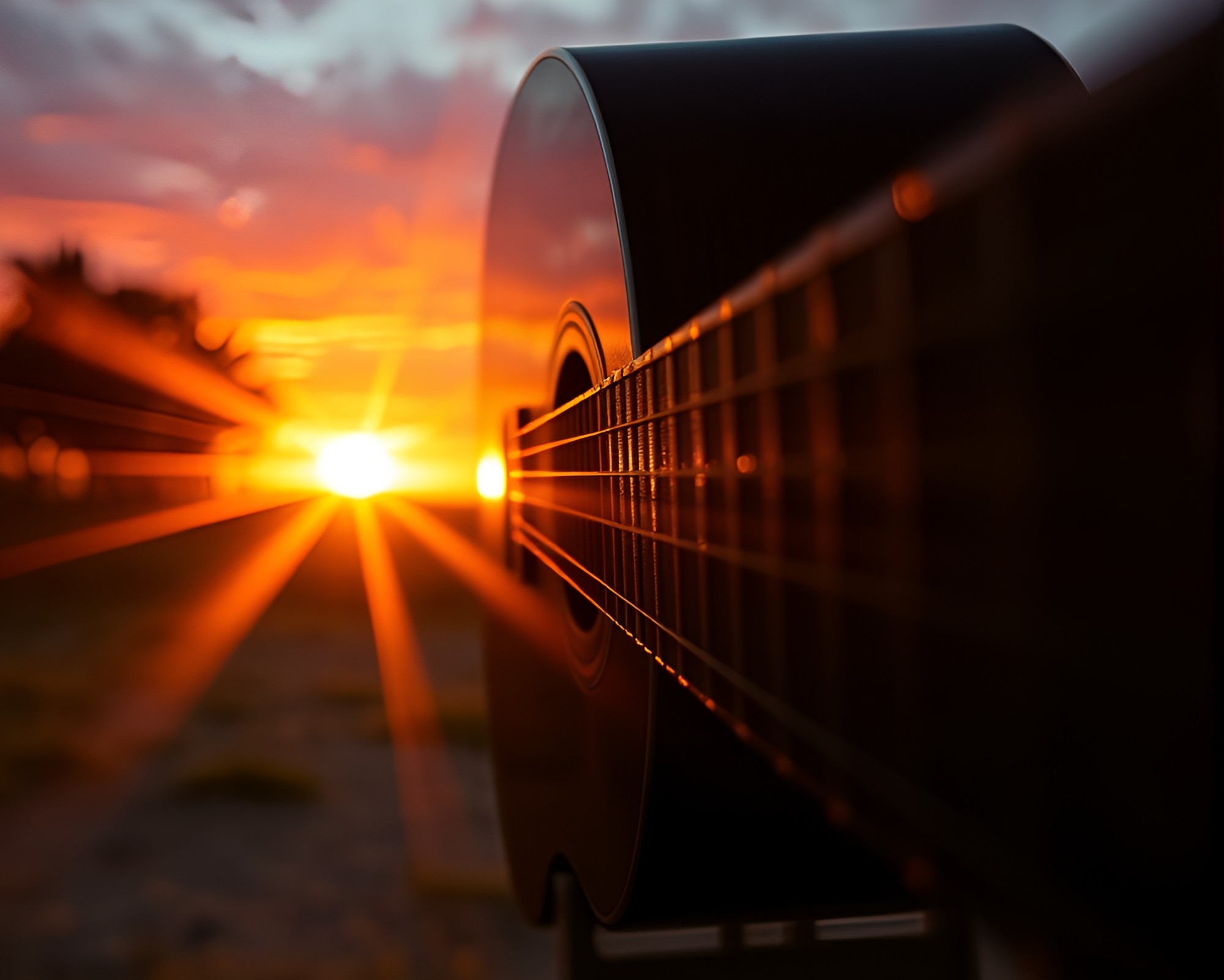 Guitarist in Sunset Glow with Ray Tracing Effect – free AI stock image