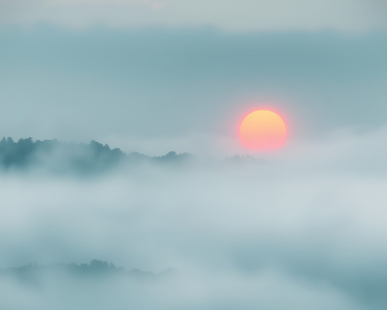 Lithograph of a samurai with sword in dreamy teal fog