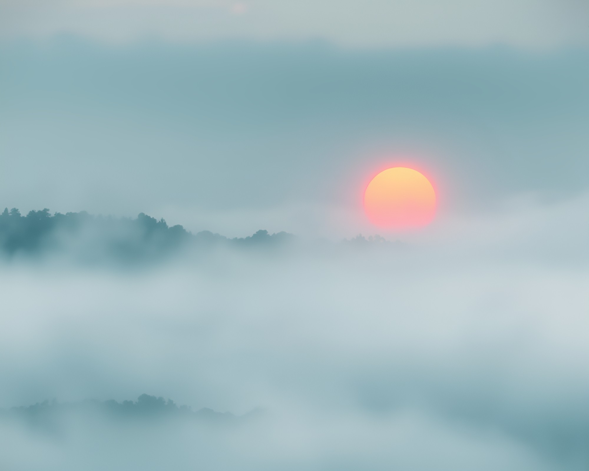 Samurai in Teal Serenity amidst Drifting Fog – free AI stock image