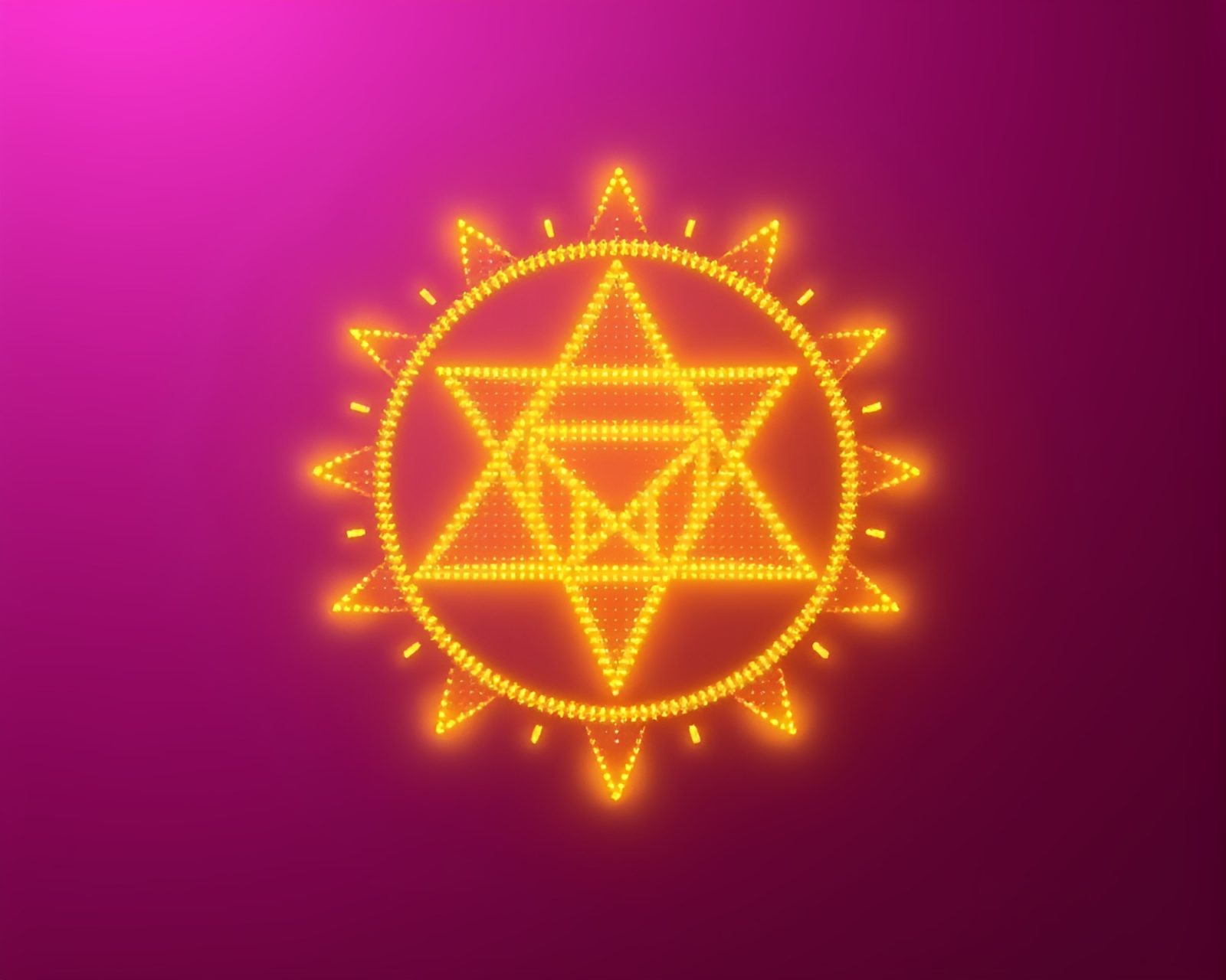 Abstract futuristic artwork of glowing yellow LED pixel grid sigil