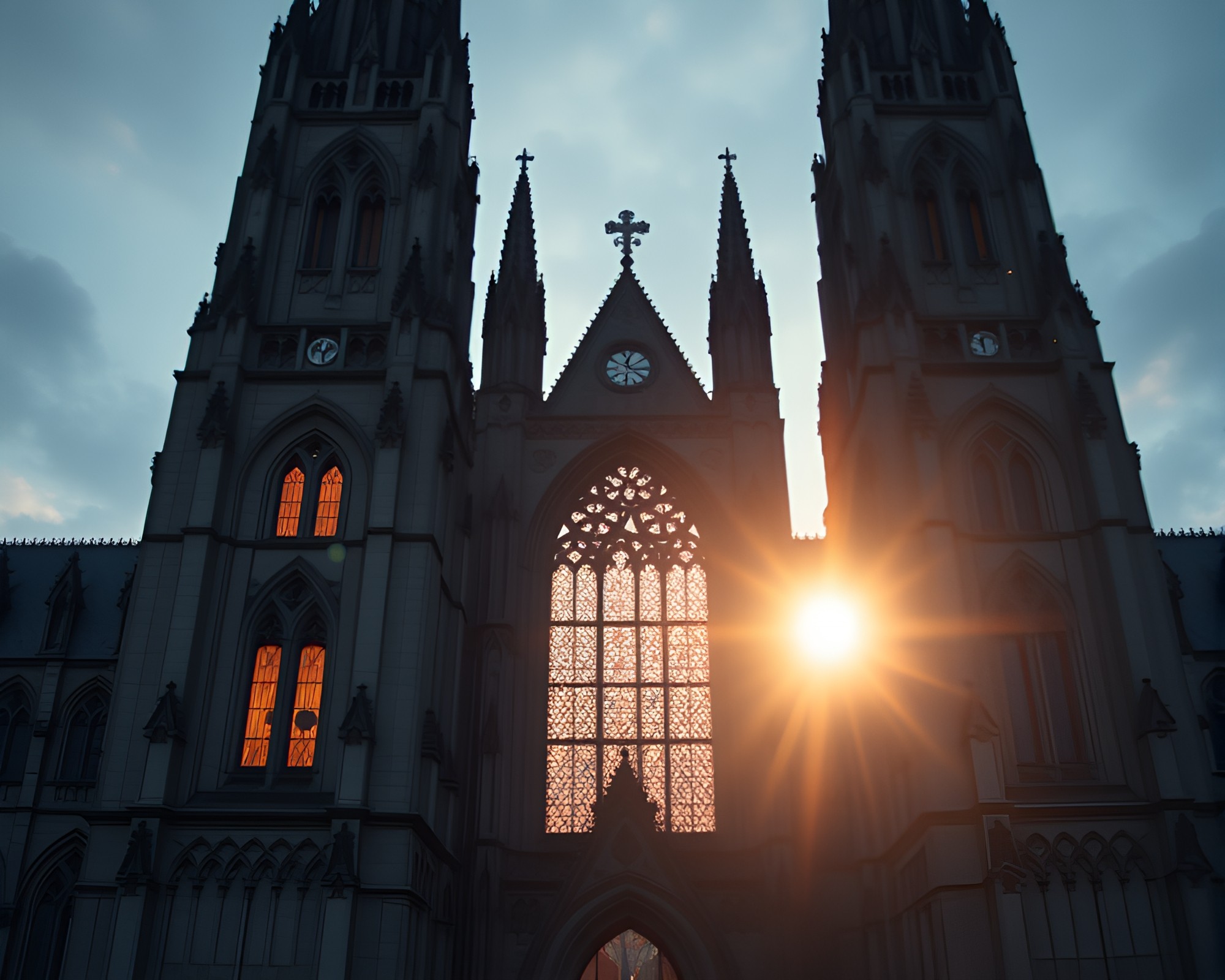 Gothic Cathedral Illuminated by Cool Dawn Light – free AI stock image