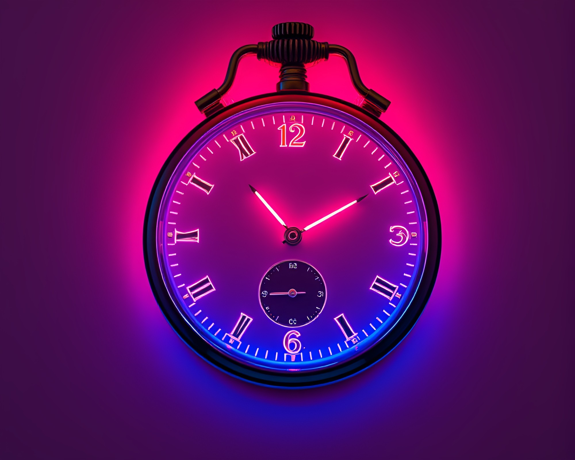 Neon Wireframe Pocket Watch in Duotone Red-Blue – free AI stock image