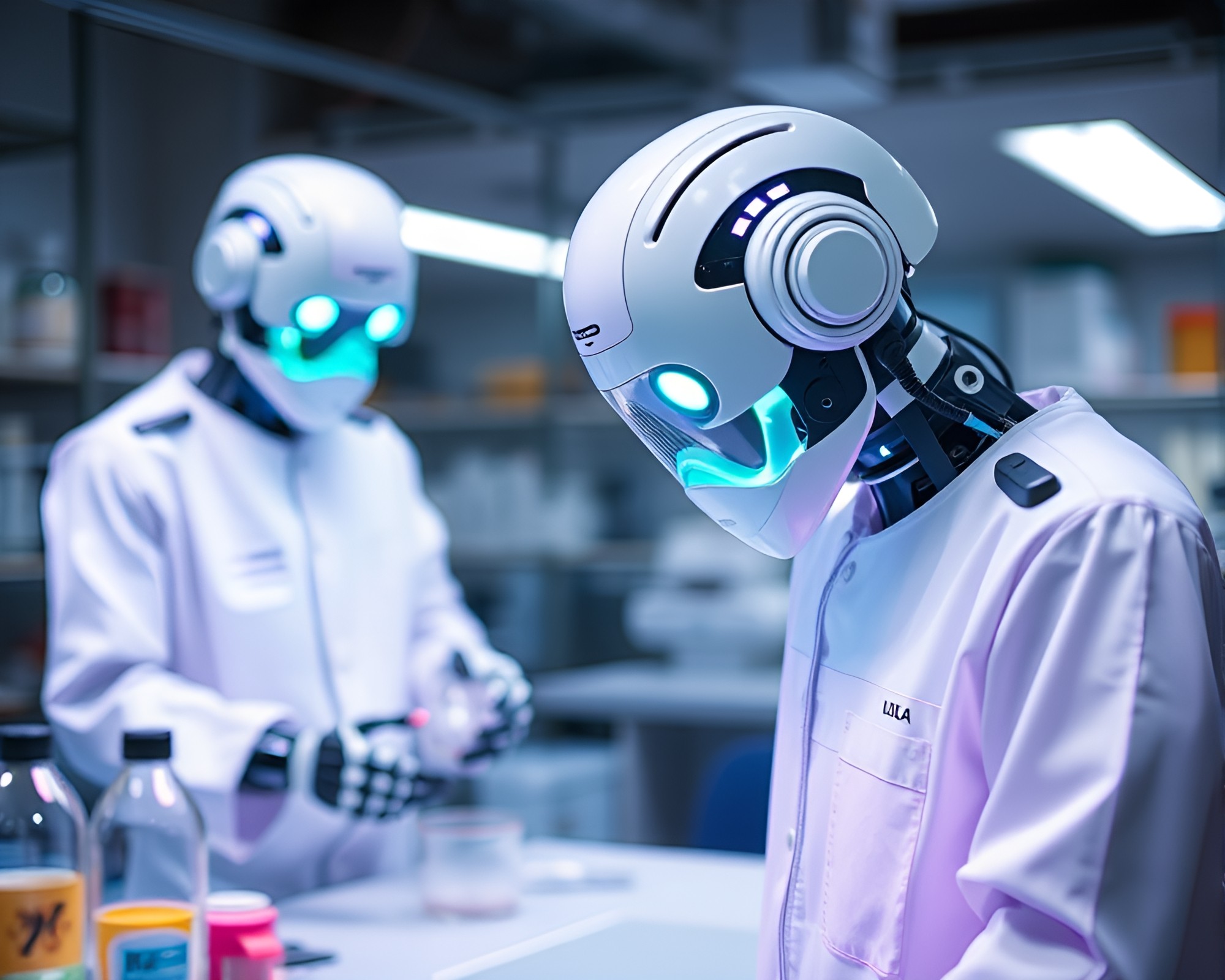 Futuristic Robotics Lab Illuminated in Glowing Pastels – free AI stock image