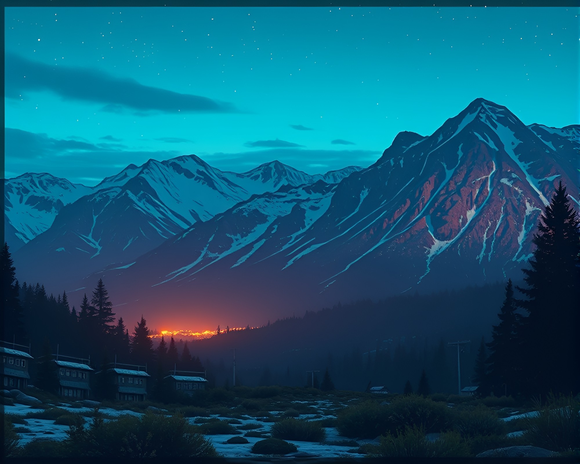Arctic Vignette: Pixelated Light Editorial Illustration – free AI stock image
