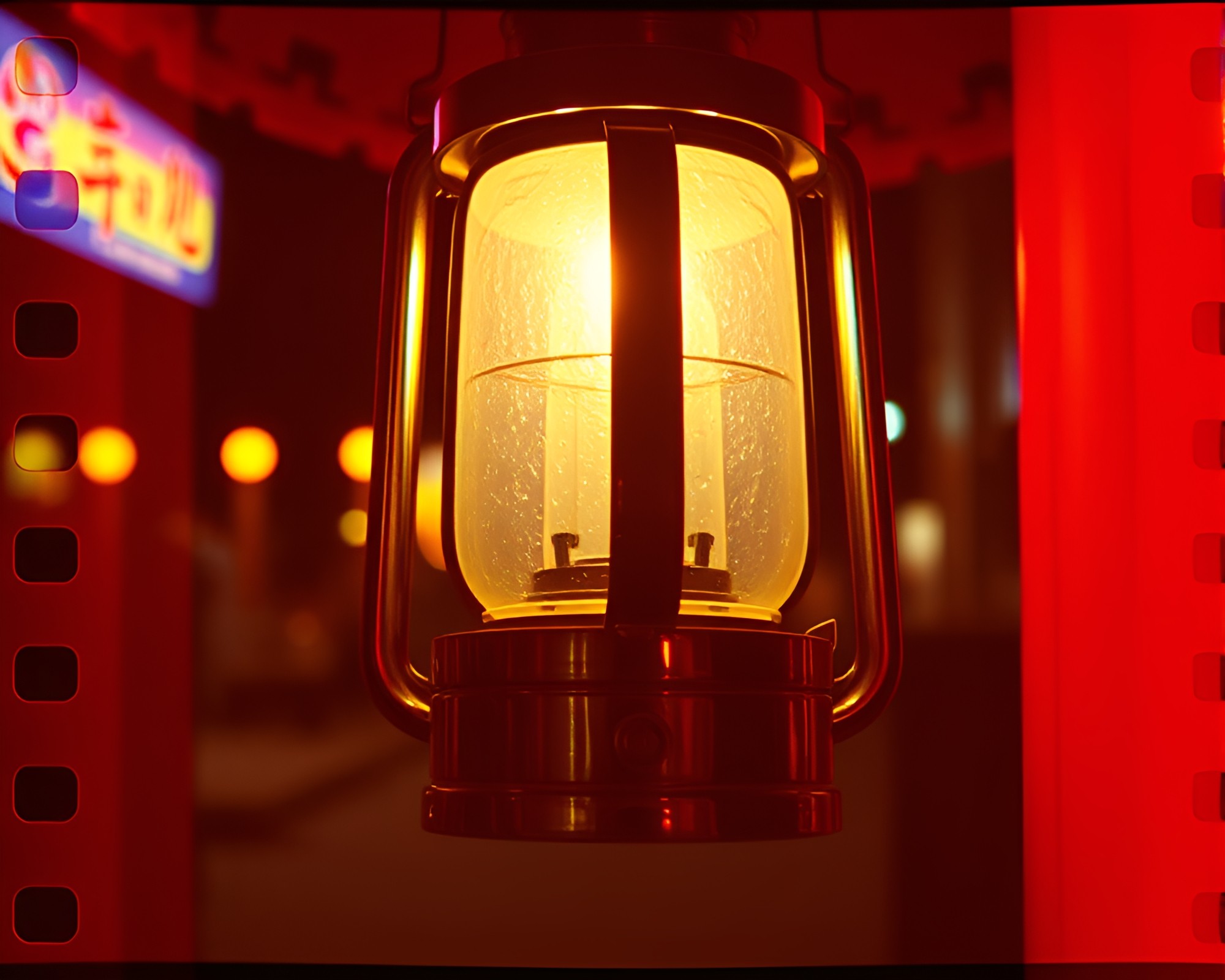 Vintage Rickshaw Ride through Sprocket Holes in Lantern Light – free AI stock image