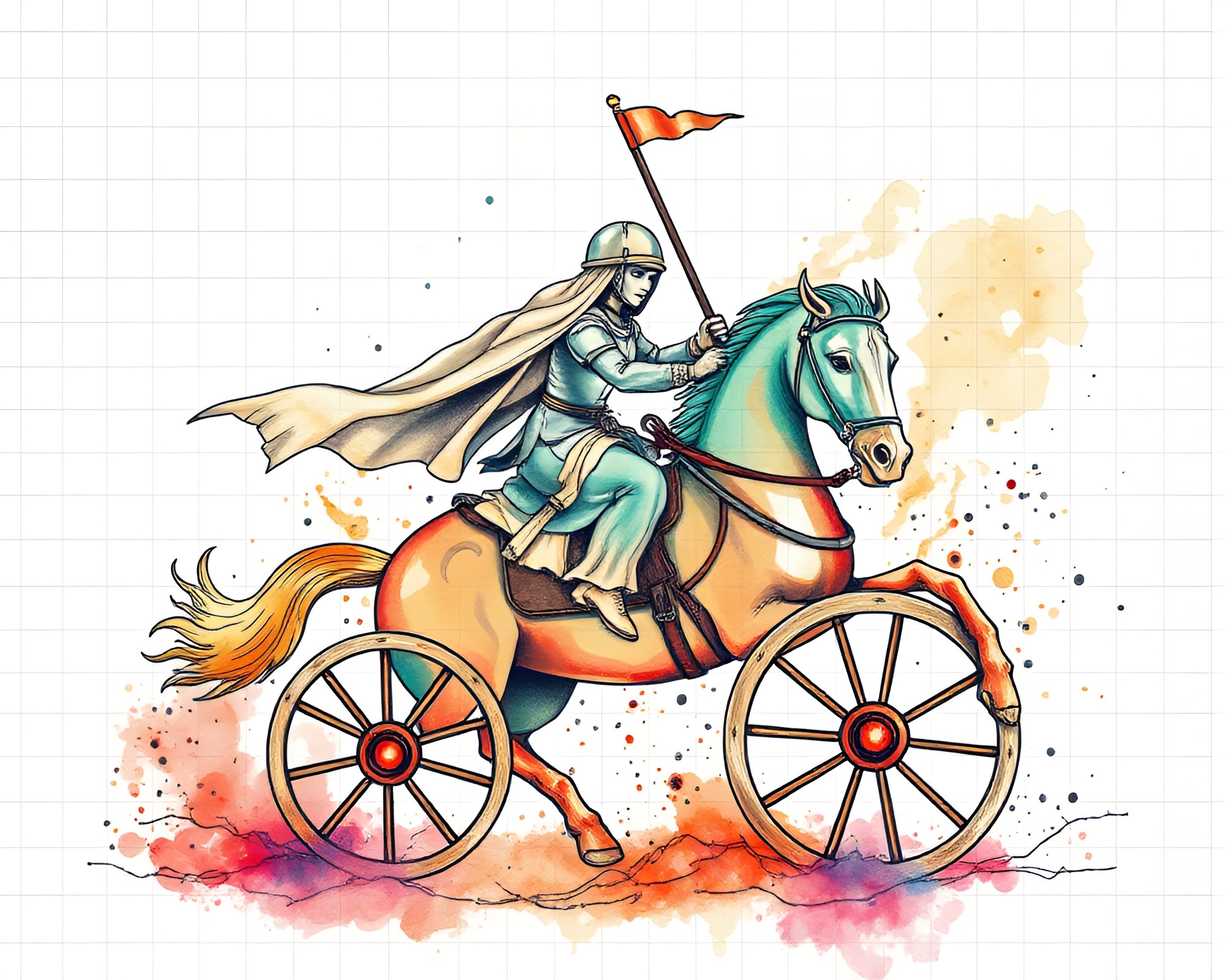 Ethereal Chariot Grid Watercolor Tattoo Flash Art – free AI stock image