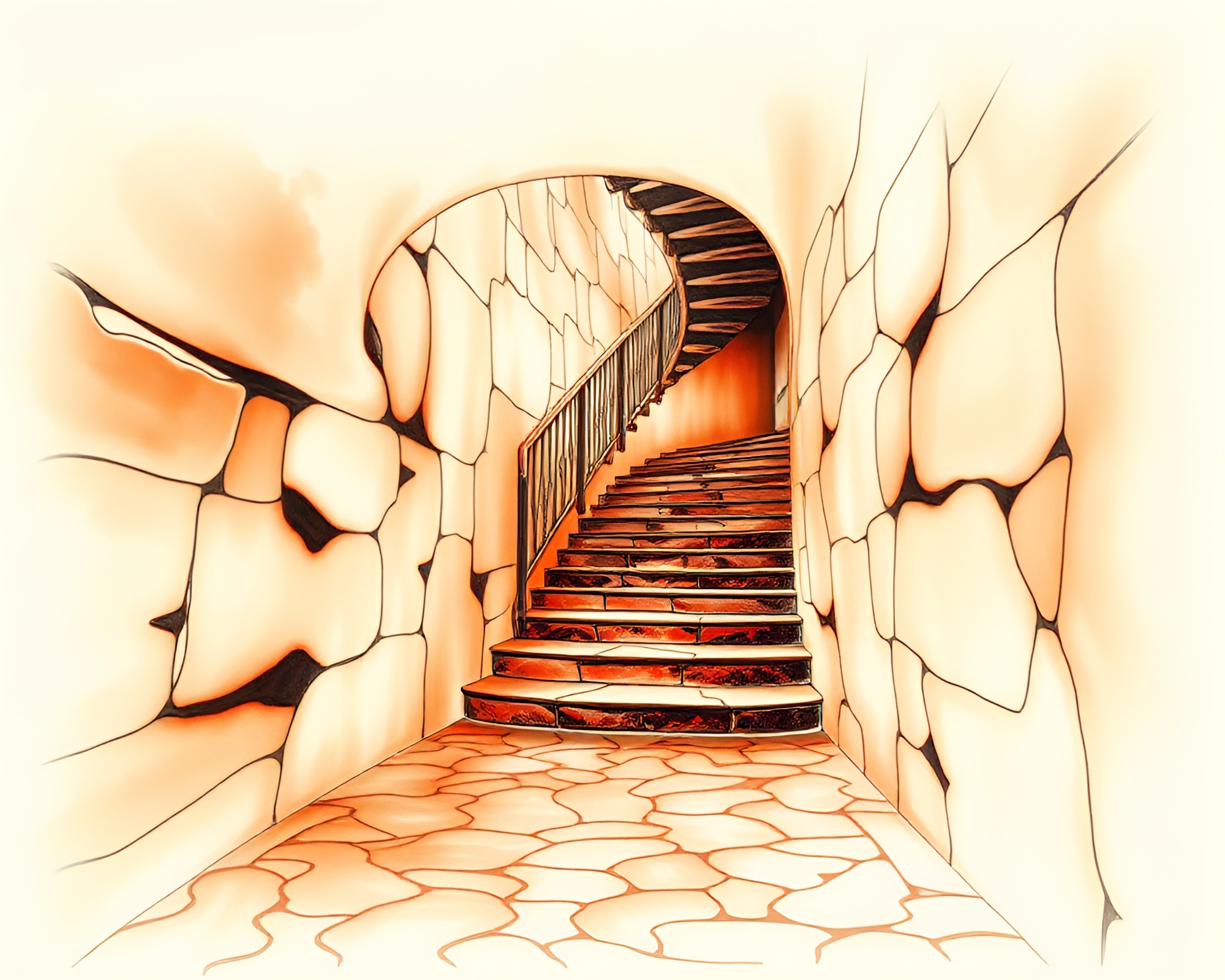 Surreal Ink Wash Escher Staircase Infrared Dream – free AI stock image
