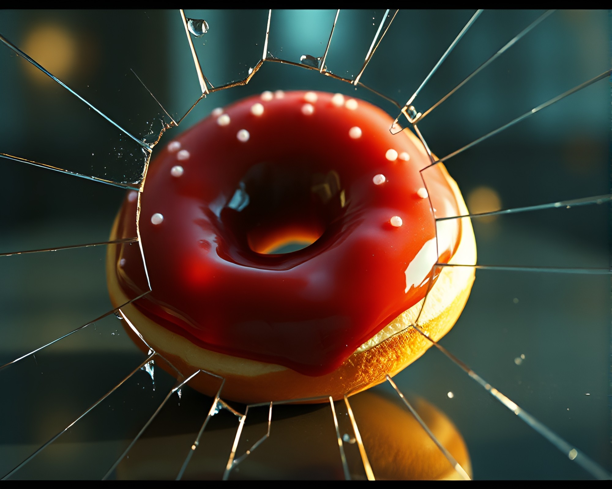 Steampunk Reflection: Broken Glass Jelly Doughnut Illustration – free AI stock image