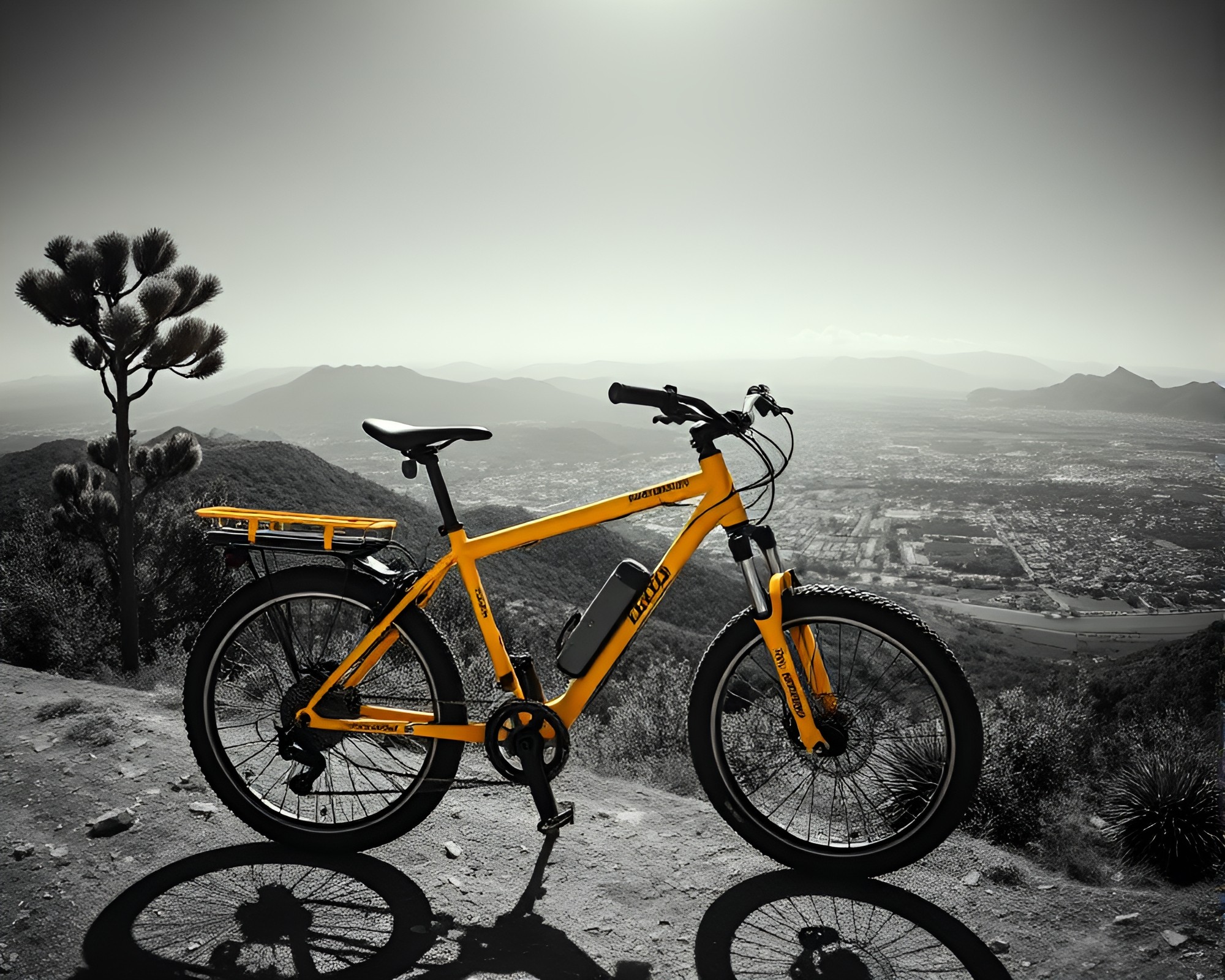 Futuristic Solar-Powered Bike Under Monochrome Yellow Sky – free AI stock image