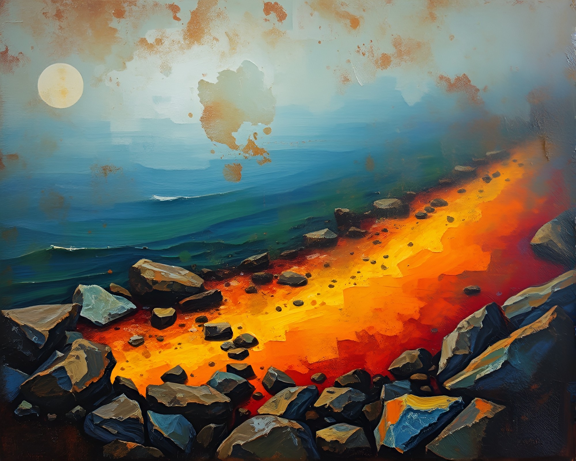 Rainbow Spectrum Rocky Coastline in Rust Patina – free AI stock image