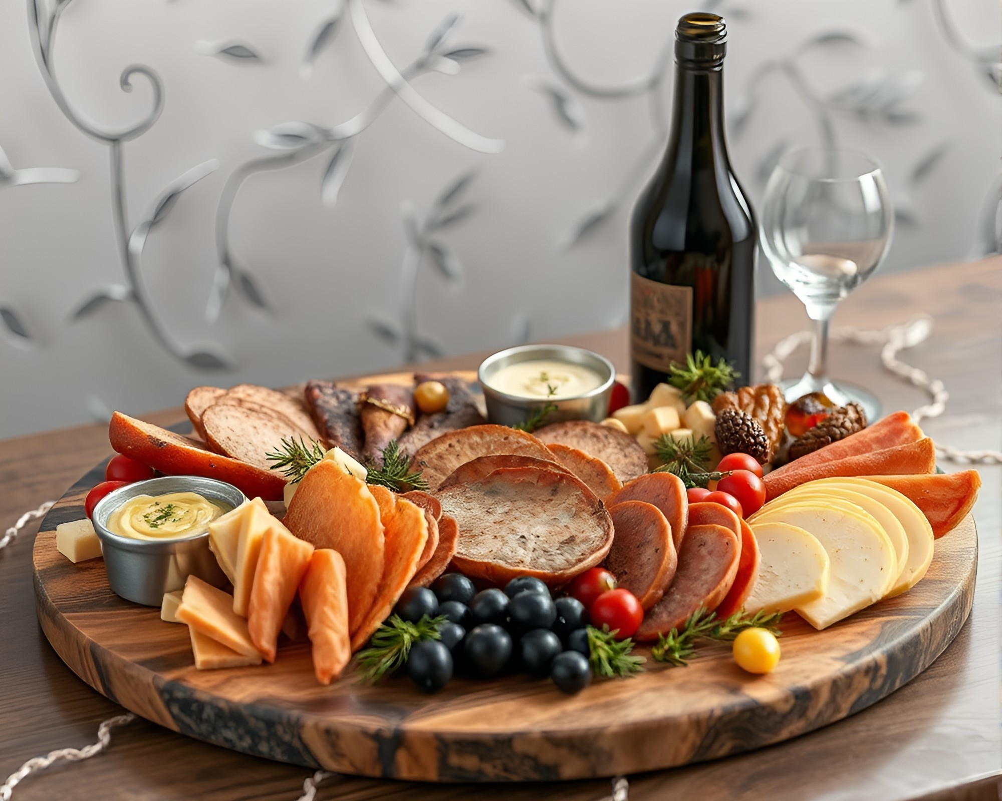 Glitch Charcuterie Board with Silver Leaf Accents – free AI stock image