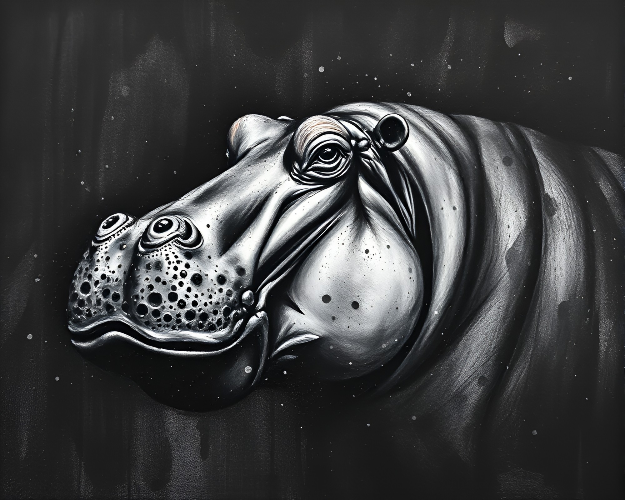 Vibrant Hippopotamus Pointillism Portrait with Acrylic Splatters – free AI stock image
