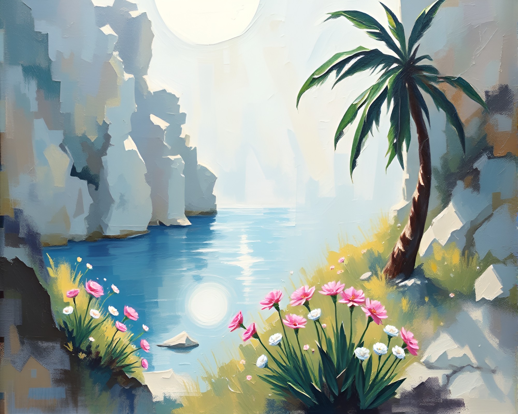Impressionist Oasis with Prism Refractions – free AI stock image