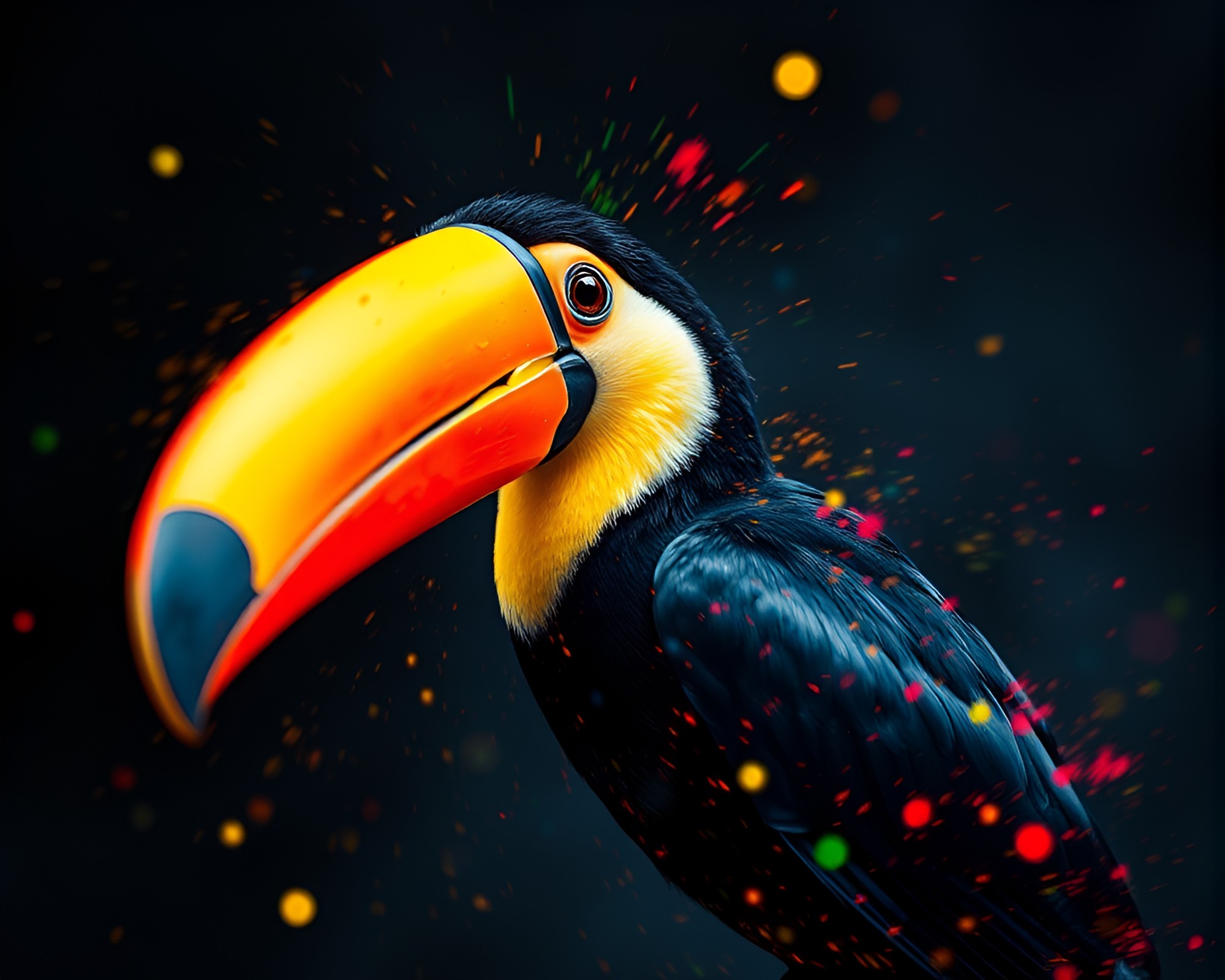 Surreal Toucan in Paint Splatter Light Painting – free AI stock image