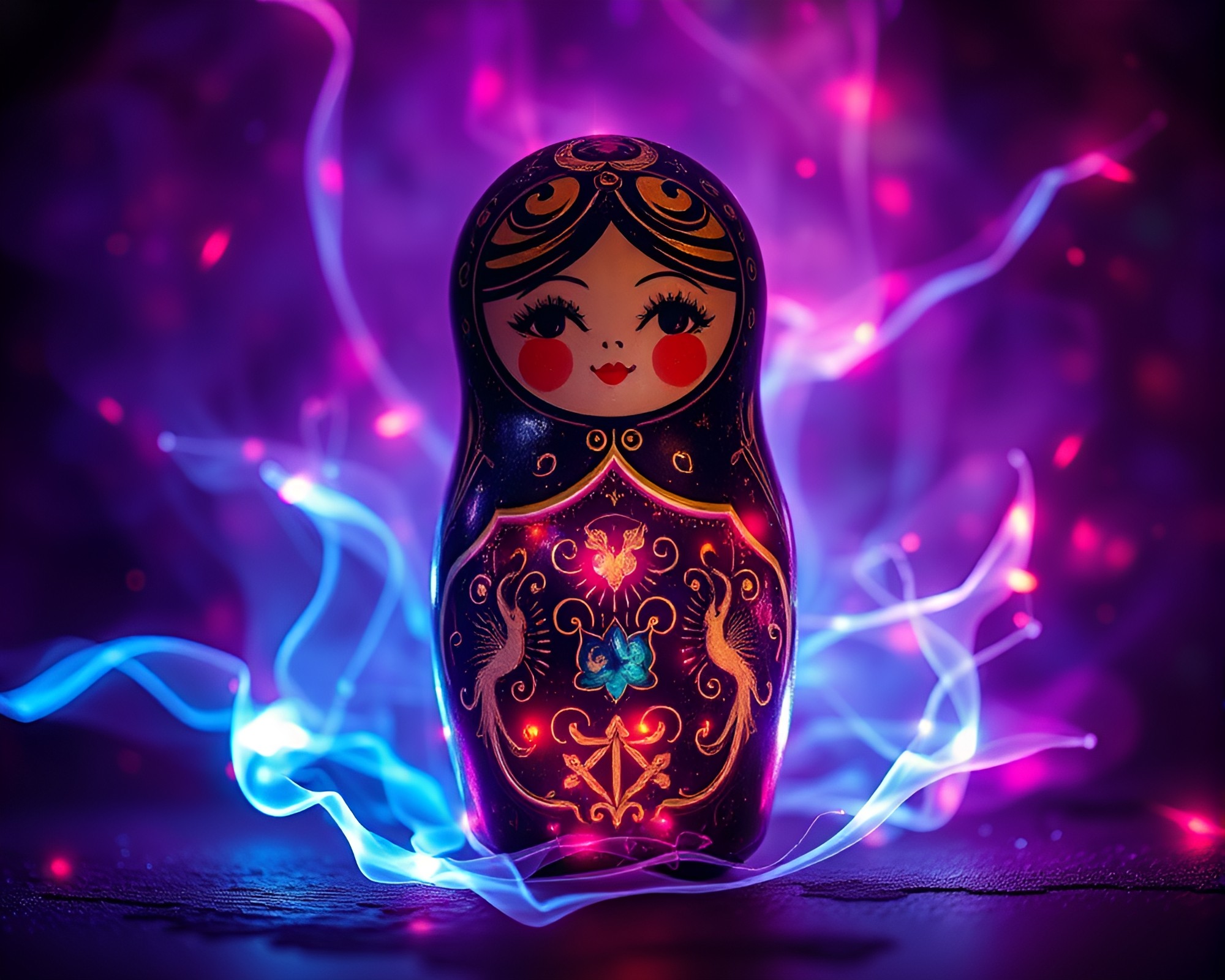 Sorcery Matryoshka: Torn Kinetic Glow – free AI stock image