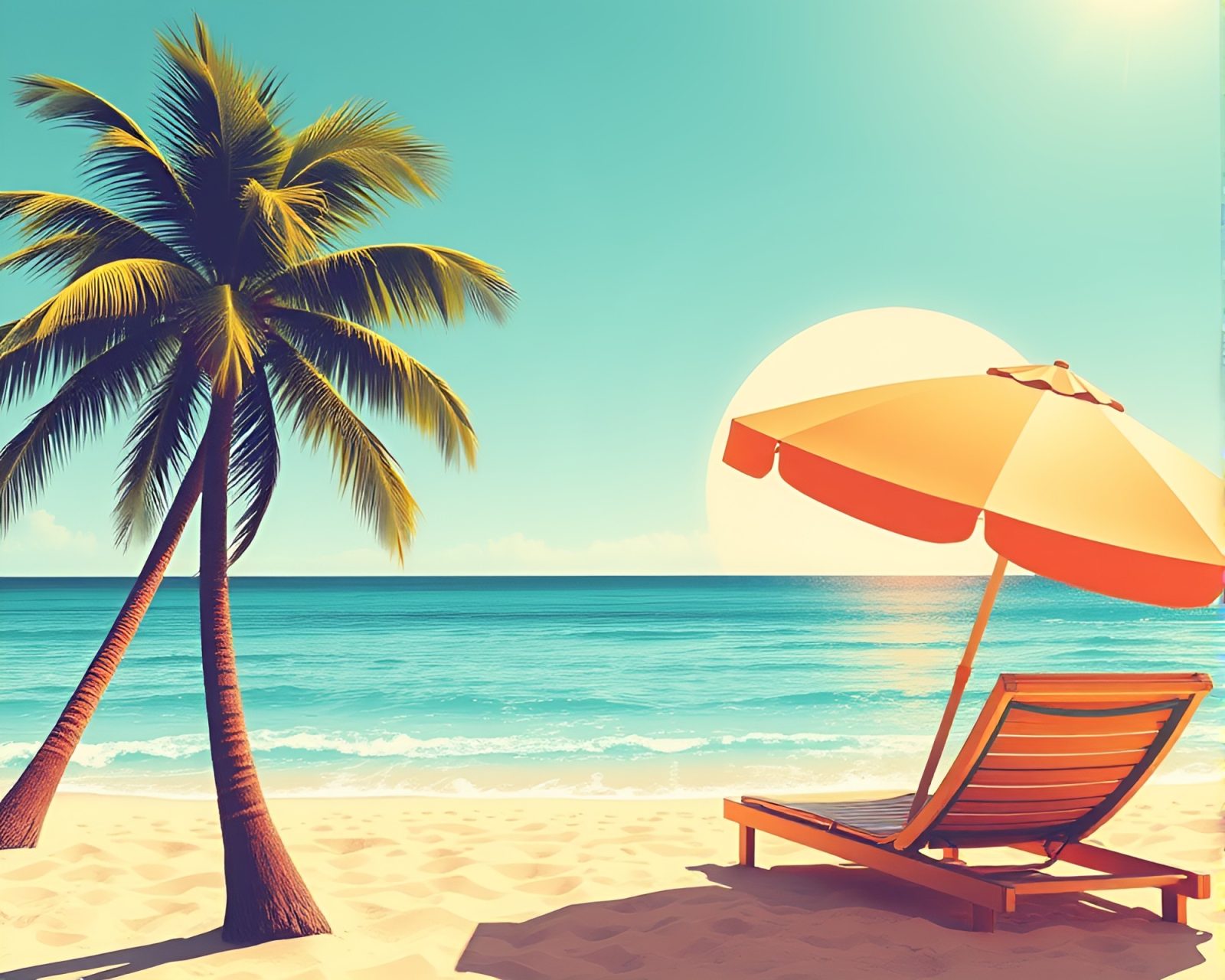 Colorful split-toning beach scene in editorial vector style