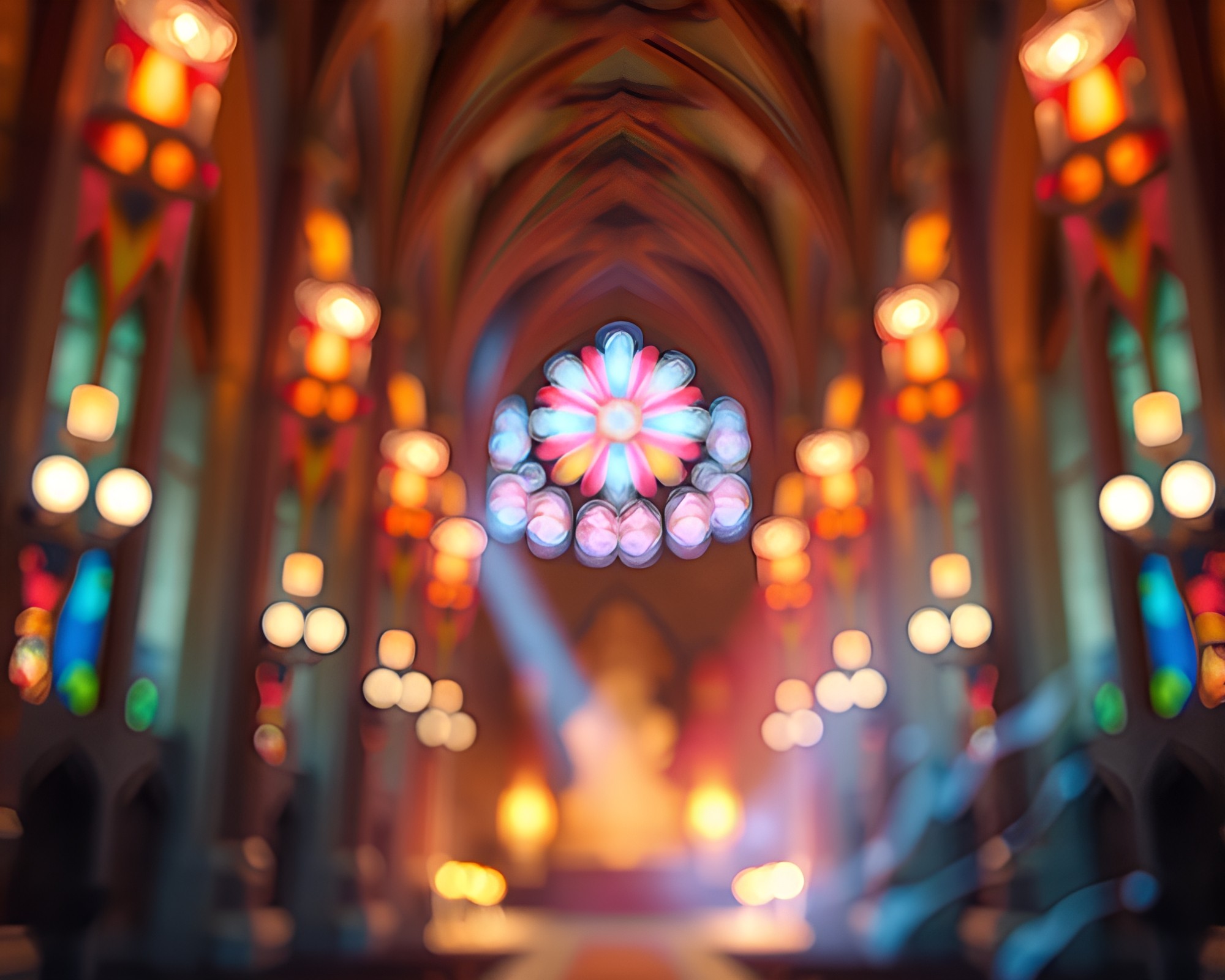 Sacred Geometry Cathedral Bokeh Fantasy Illustration – free AI stock image