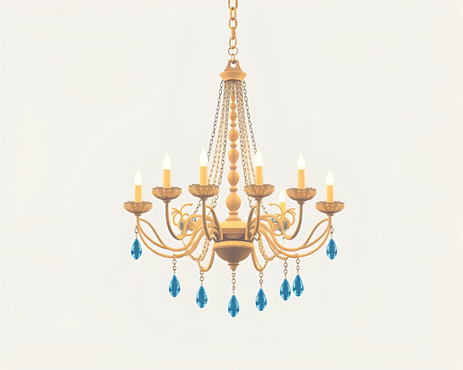 Isometric illustration of a faded denim-themed minimalist chandelier