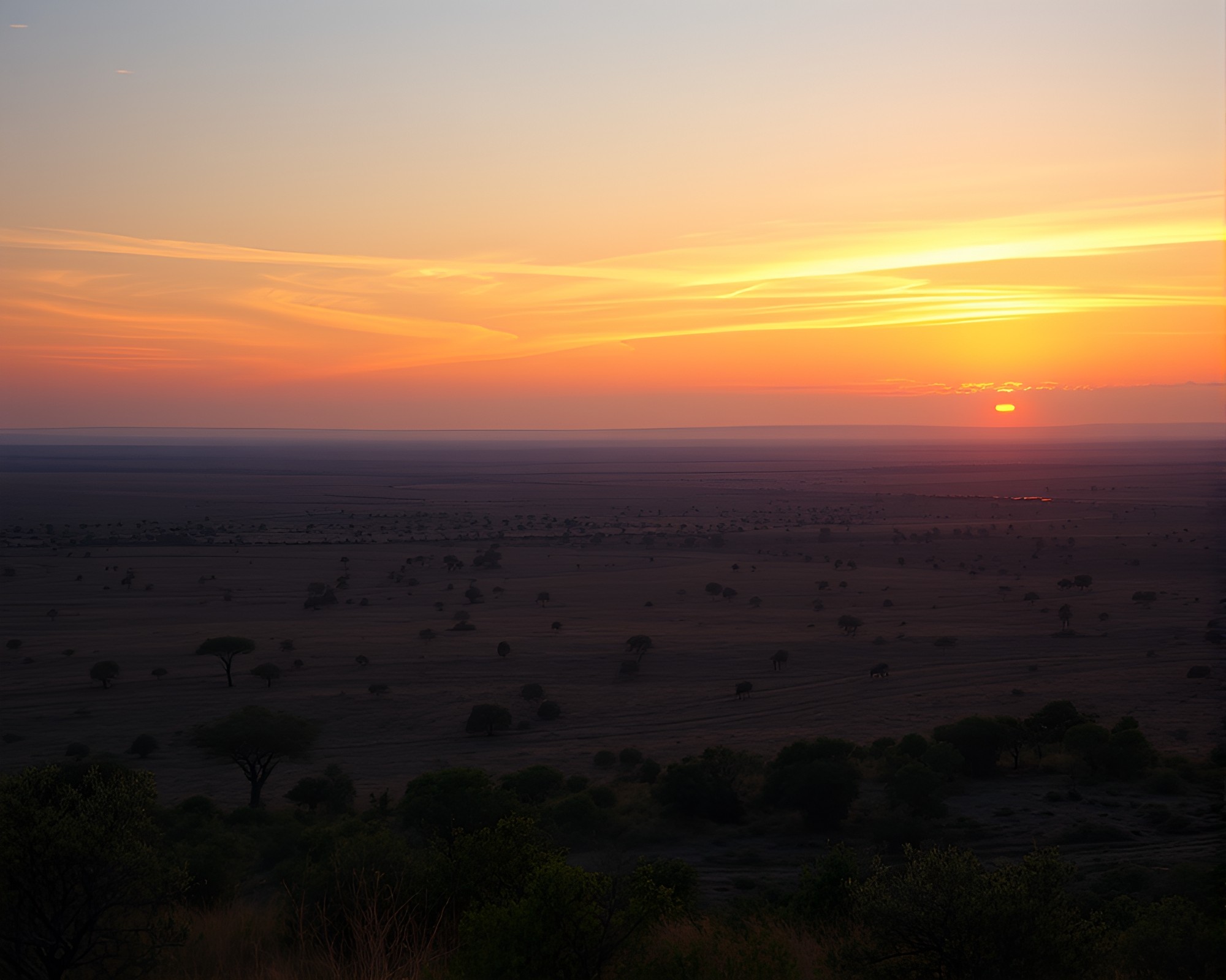 Savanna Sunset Lithograph: Ambient Occlusion Panorama – free AI stock image