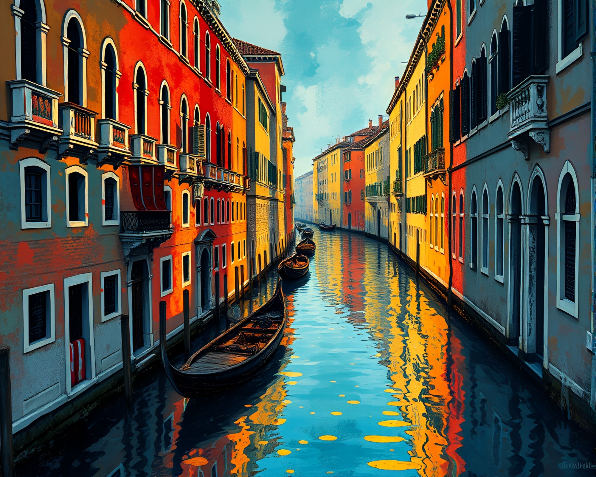 Steampunk Venice: Acrylic Splatters and Hard Shadows – free AI stock image