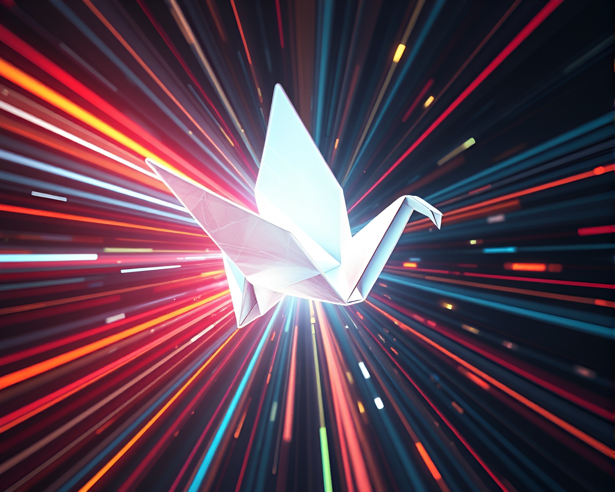 Cubist Origami Crane Zoom Burst Light Streaks Art – free AI stock image