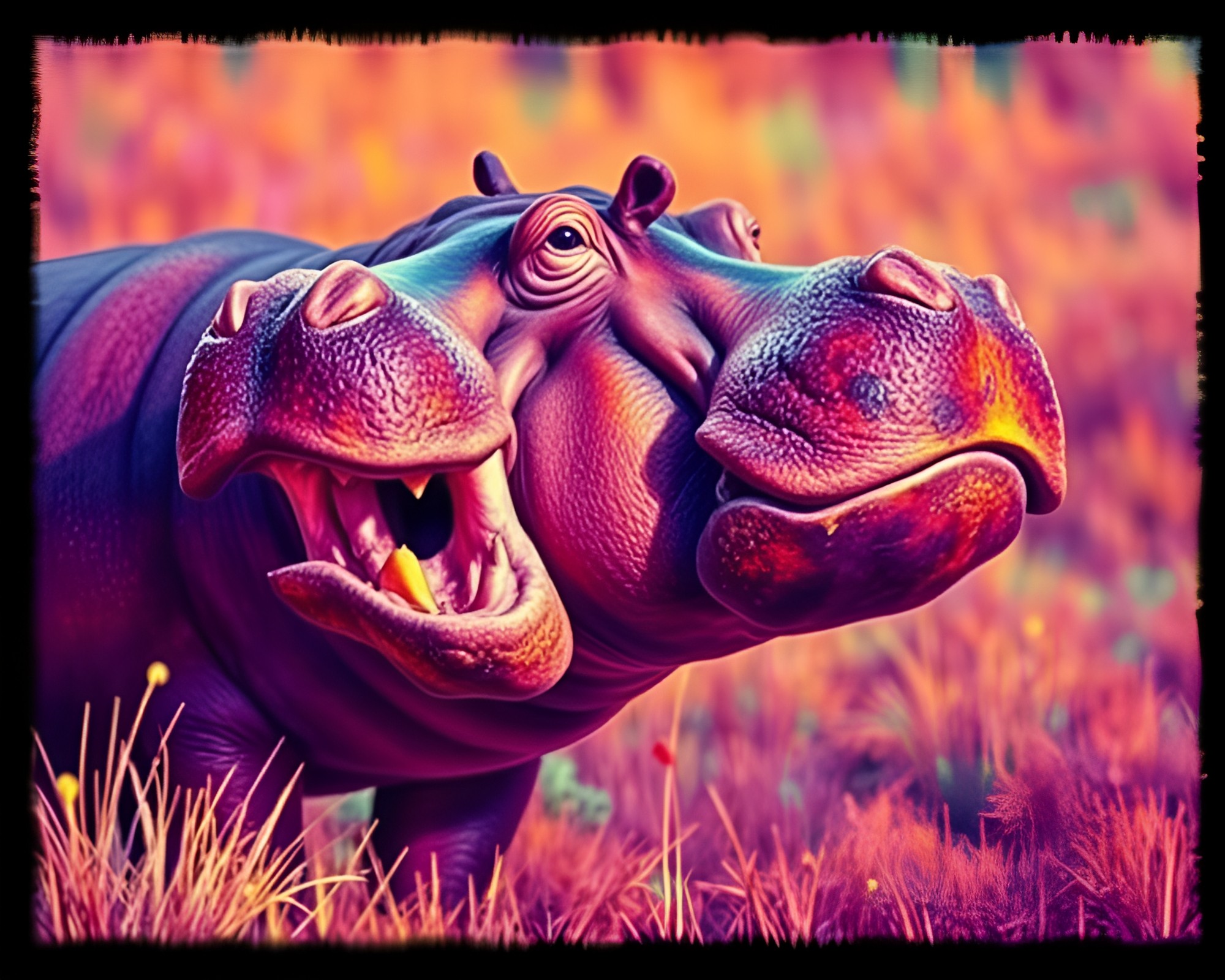 Hippopotamus Heat Map Collage Vignette Border Composition – free AI stock image