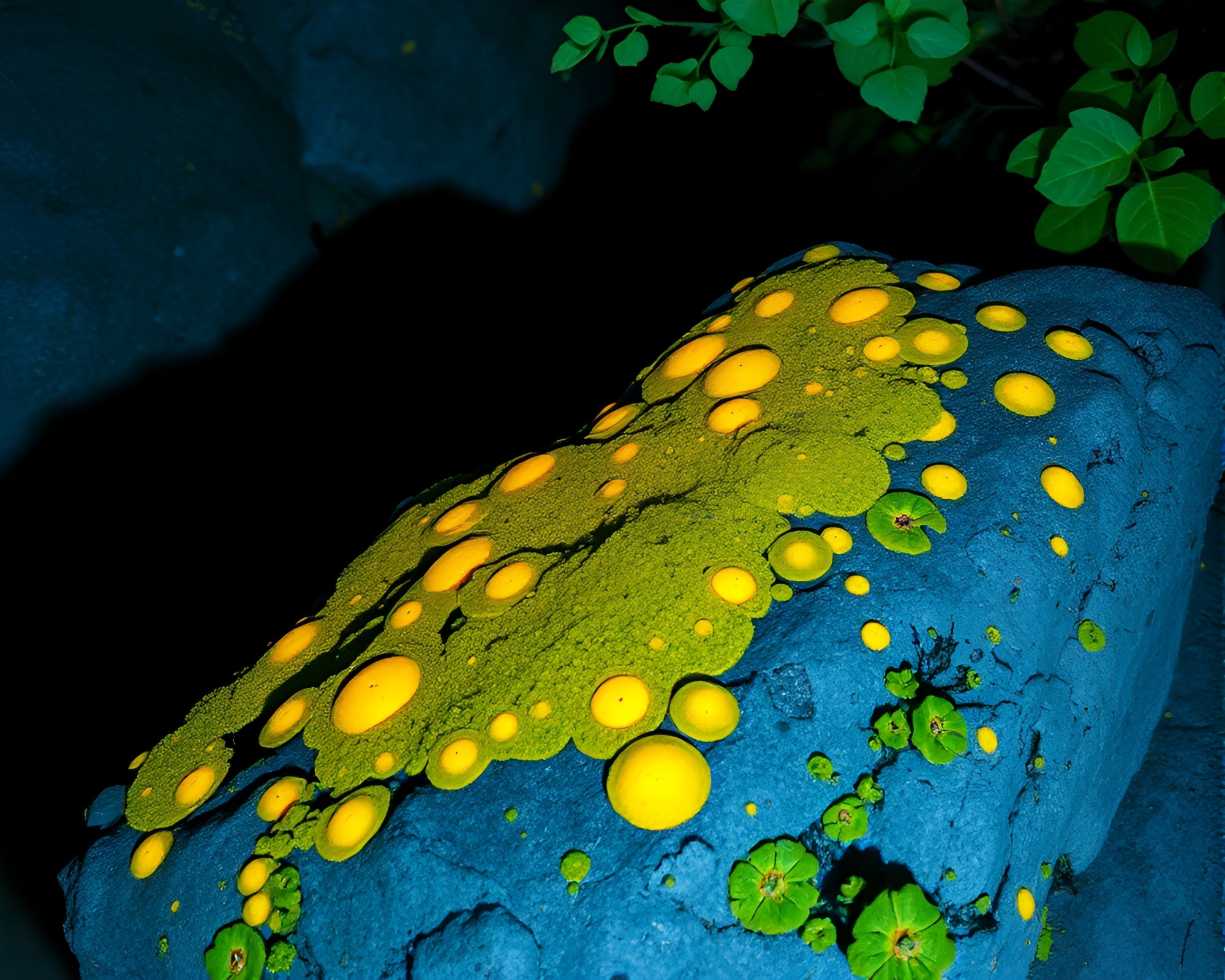 Ethereal Moss-Covered Rock with Fluorescent Glow – free AI stock image