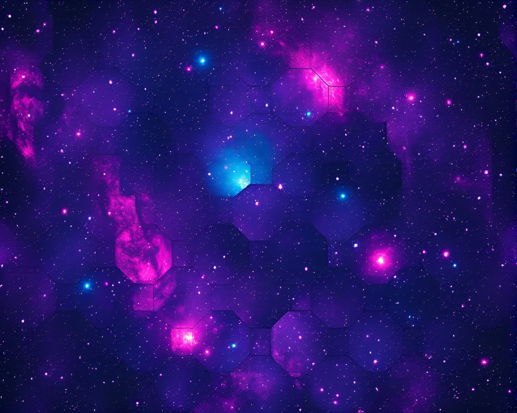 Hexagonal Golem in Cosmic Grunge Nebula – free AI stock image