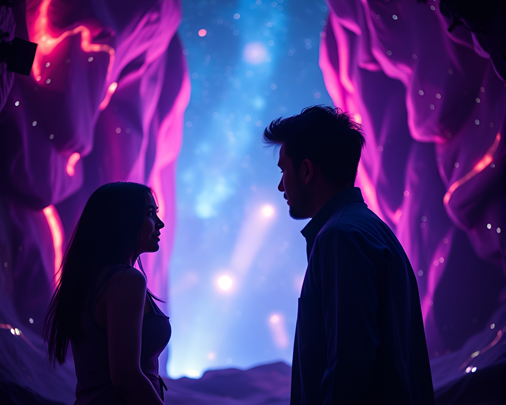 Multiverse Portal: Candid Encounter in Analogous Hues – free AI stock image