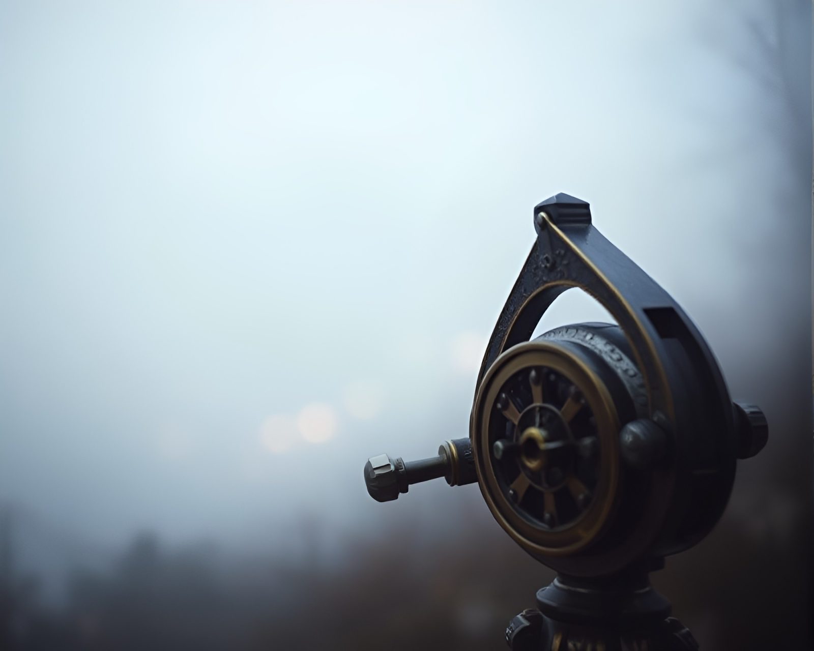 Mysterious fog drifts over antique sextant on a boat