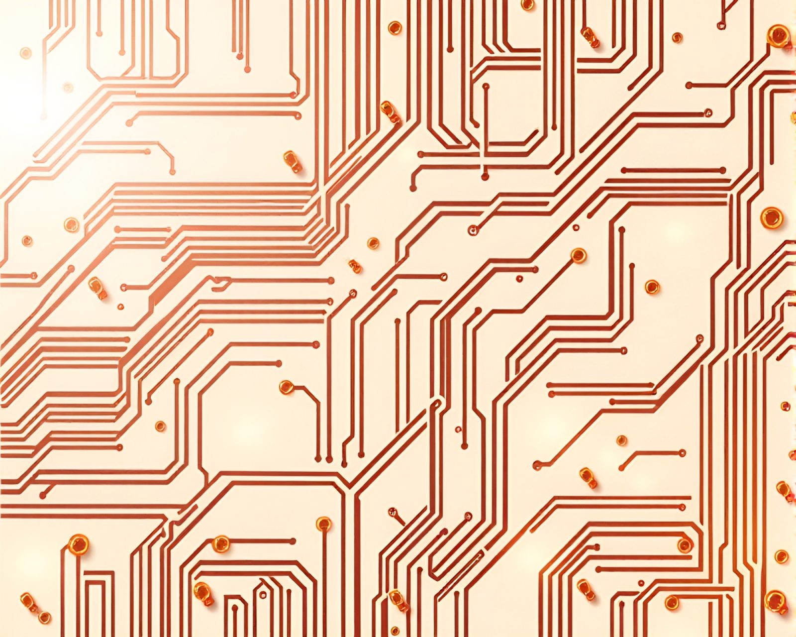Bright midday light illuminating digital circuit board design on paper background