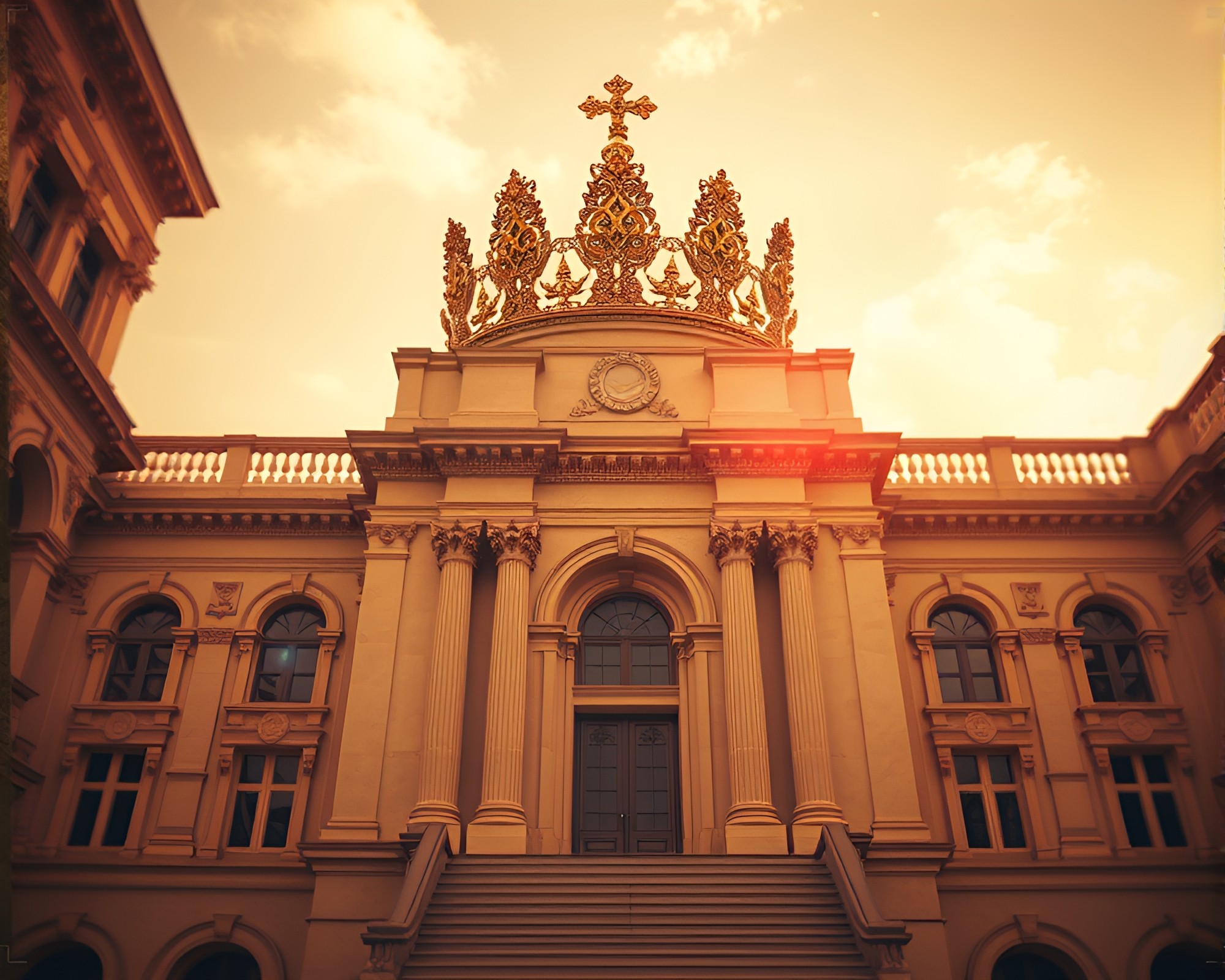 Royal Crown Amid Sepia Architectural Splendor – free AI stock image