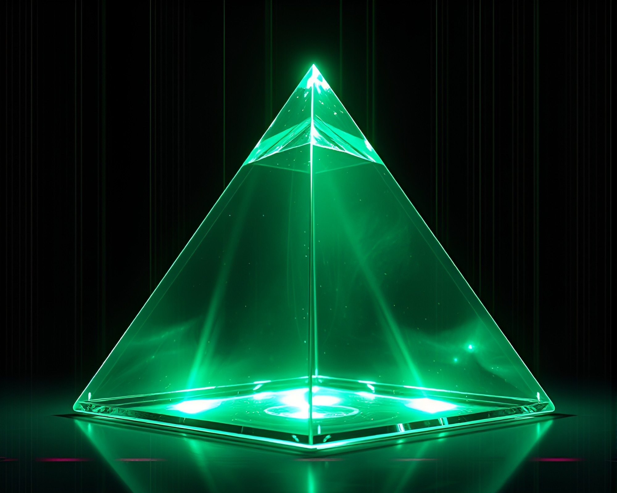 Emerald Glitch Glass Pyramid Light Leak Composition – free AI stock image
