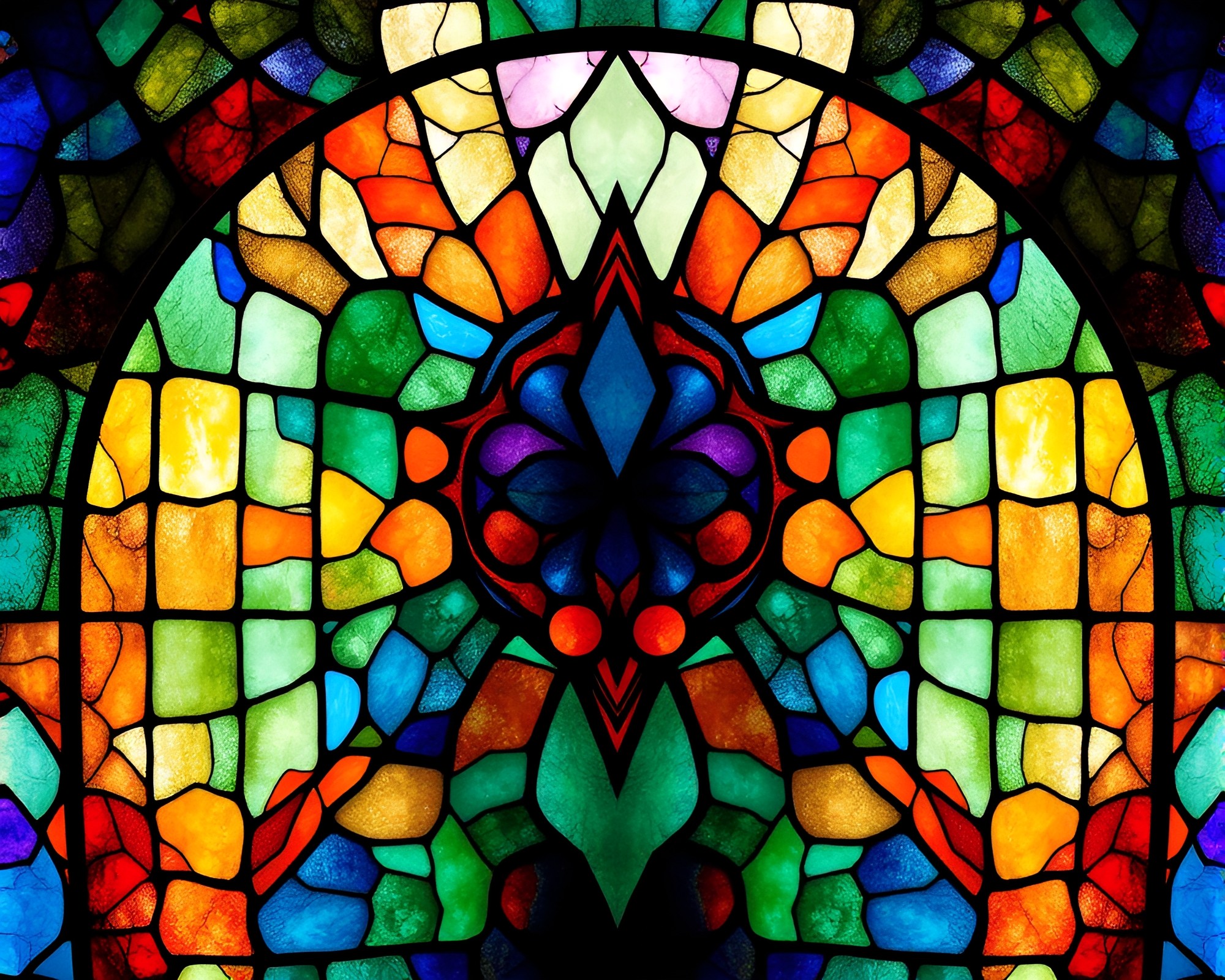Symmetrical Stained-Glass Écorché Study – free AI stock image