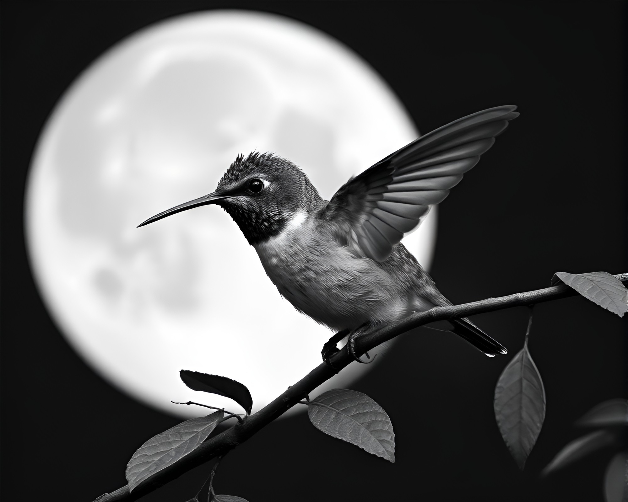 Lunar Hummingbird Amidst Leaf Litter – free AI stock image